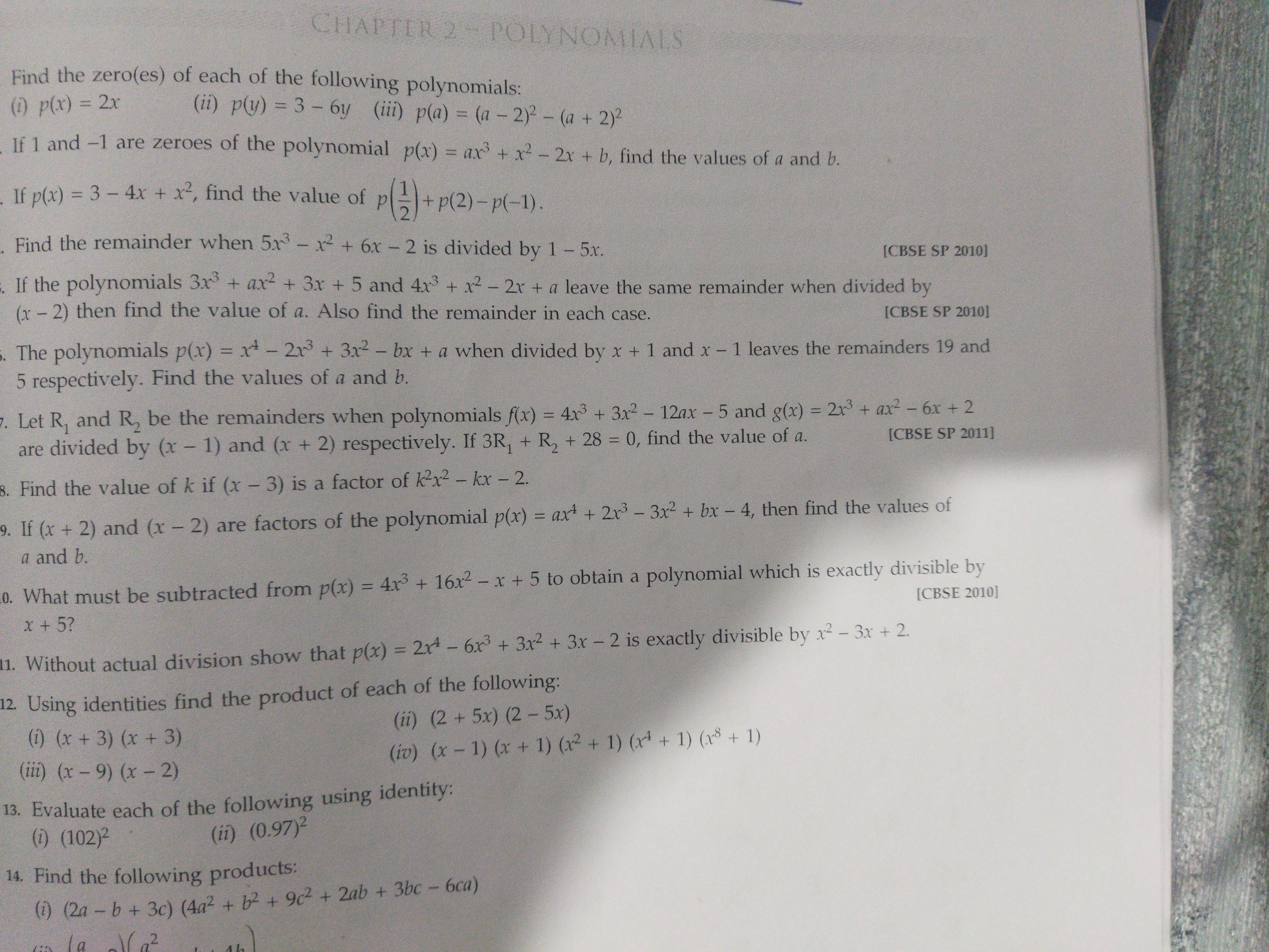 CHAPTLR2-POLYNOMHALS Find the zero(es) of each of the following polyno