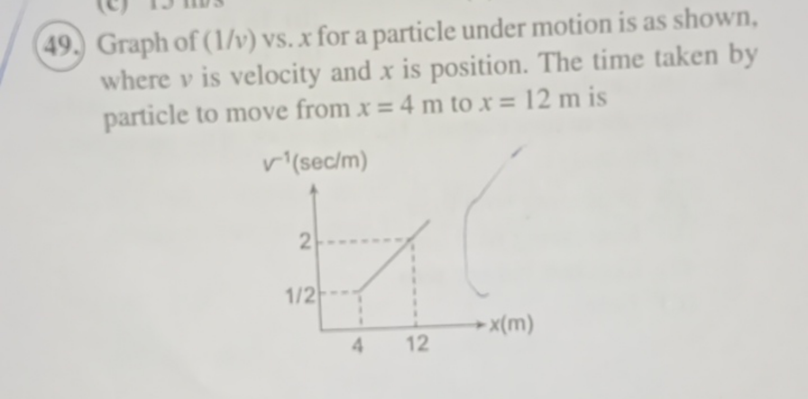 49. Graph of (1/v) vs. x for a particle under motion is as shown, wher