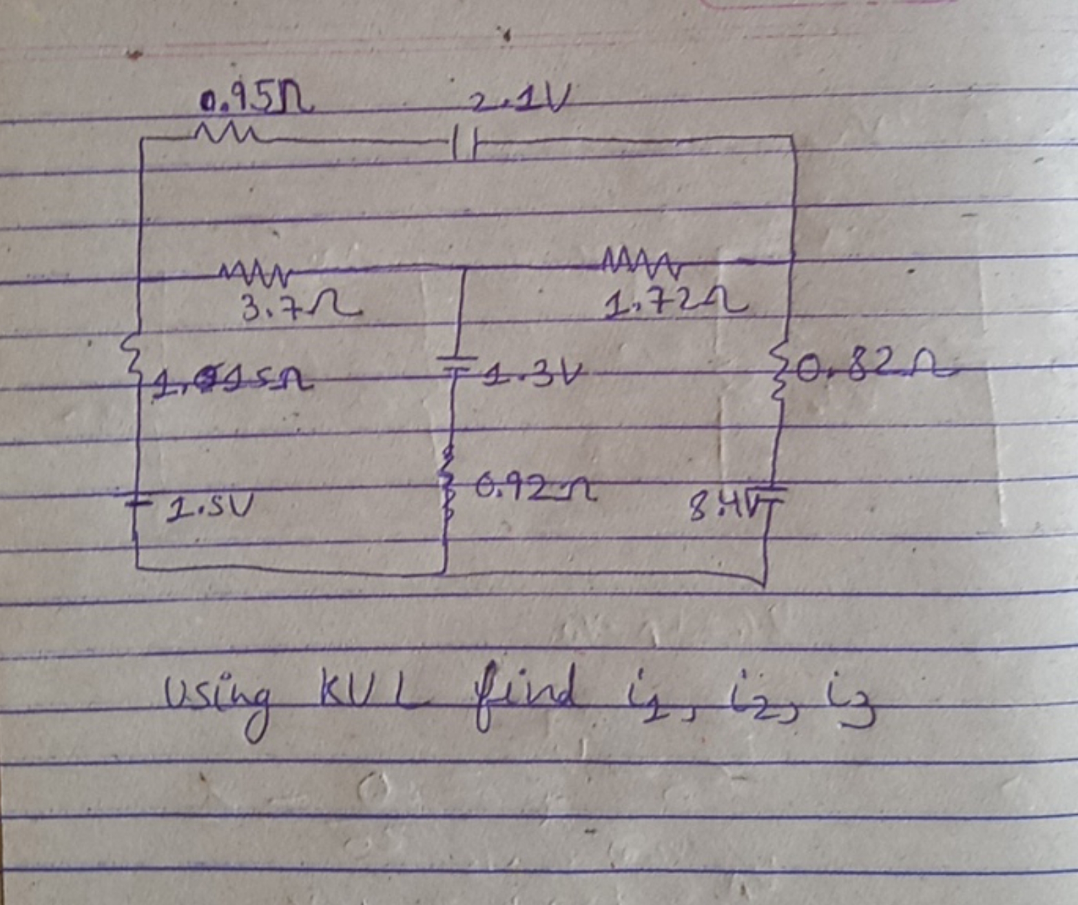 using kVL find i1​,i2​,i3​