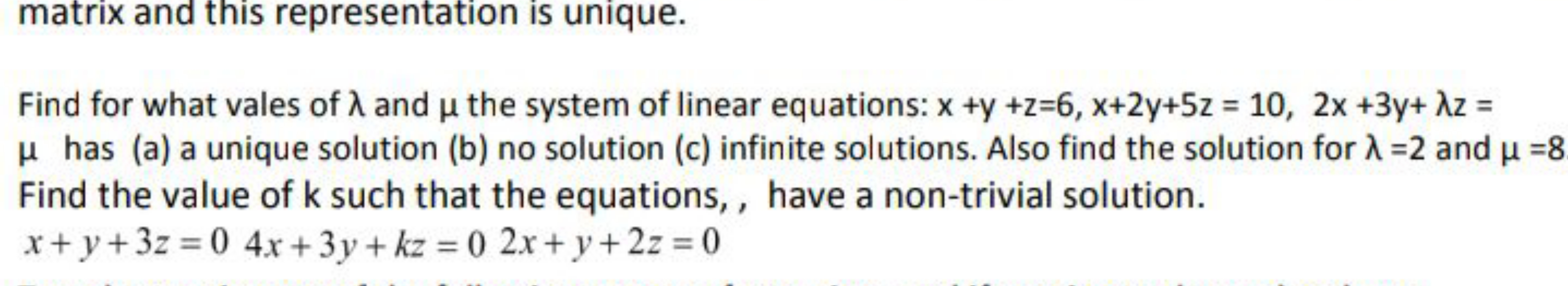 matrix and this representation is unique.
Find for what vales of λ and