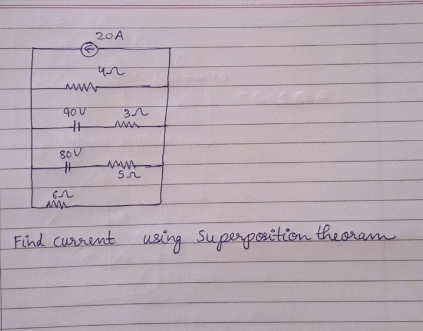 Find current using superposition theoram