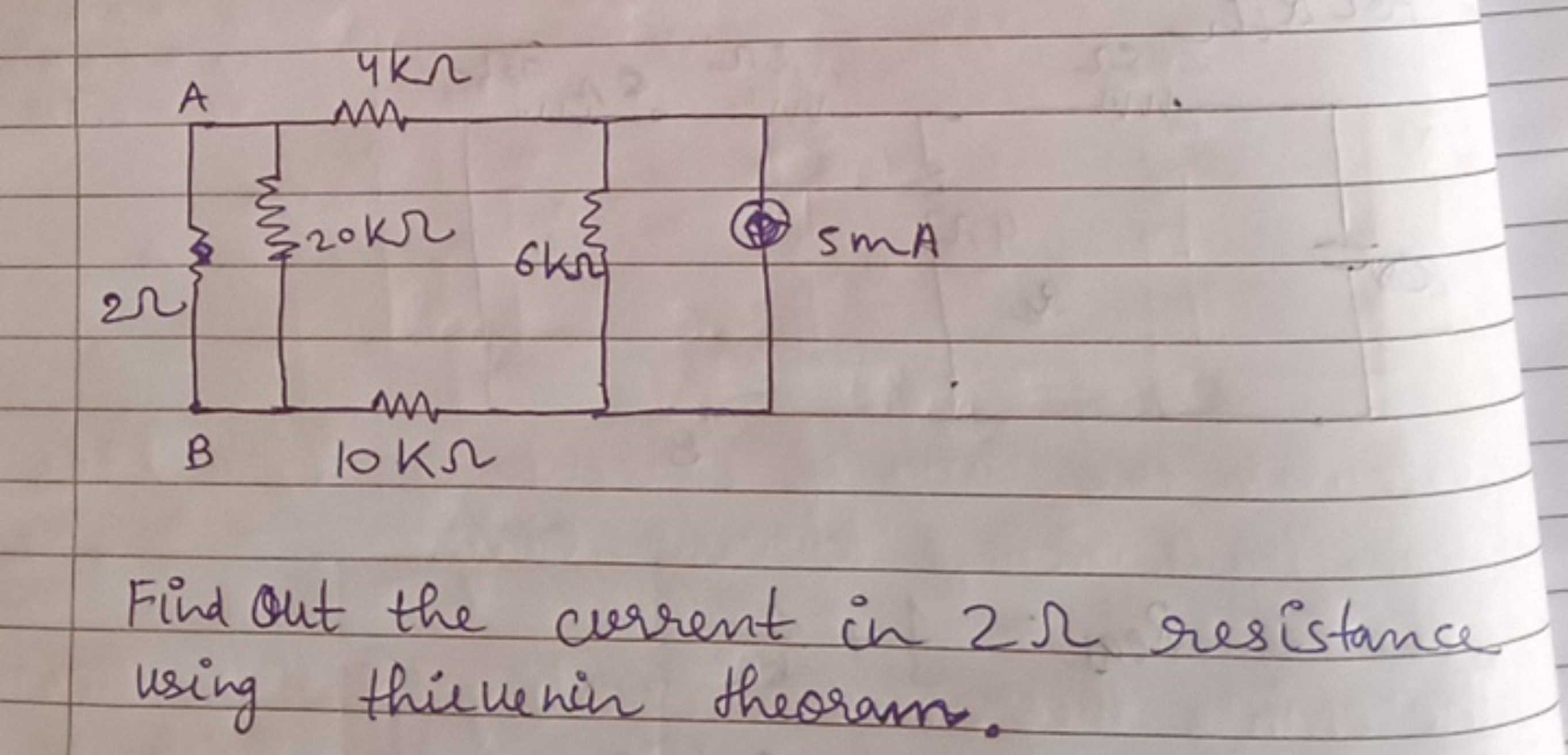 Find out the current in 2Ω resistance using thilvenin theorem.