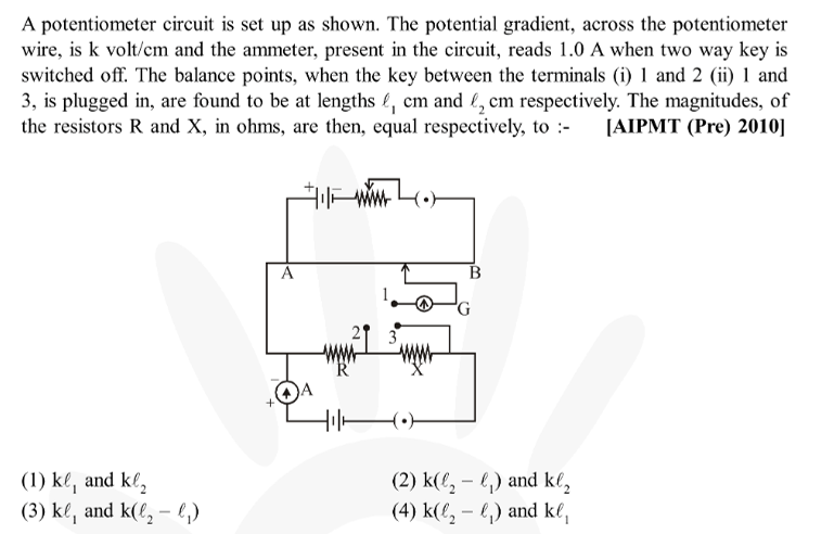 A potentiometer circuit is set up as shown. The potential gradient, ac