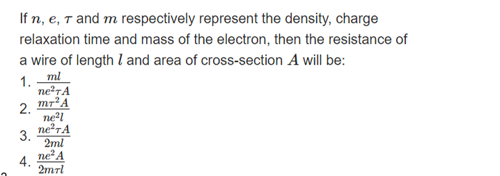 If n,e,τ and m respectively represent the density, charge relaxation t