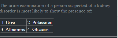 The urine examination of a person suspected of a kidney disorder is mo