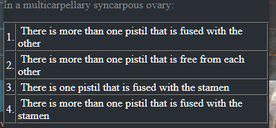 In a multicarpellary syncarpous ovary:
1. There is more than one pisti