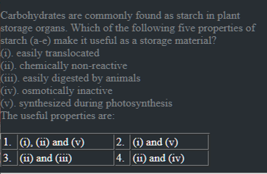 Carbohydrates are commonly found as starch in plant storage organs. Wh