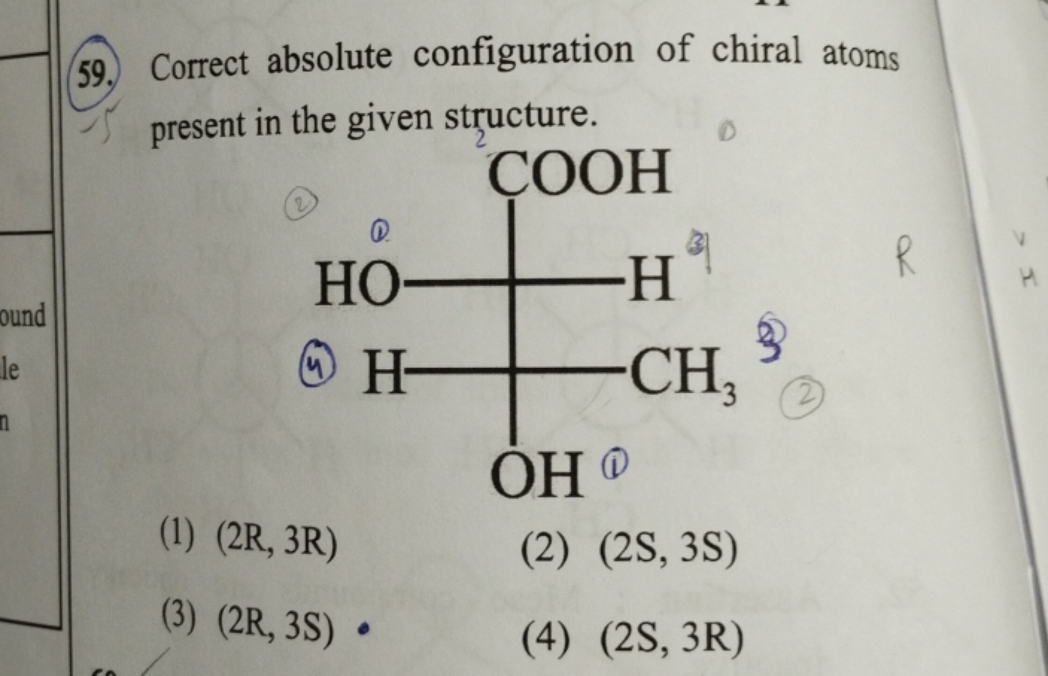 59. Correct absolute configuration of chiral atoms present in the give