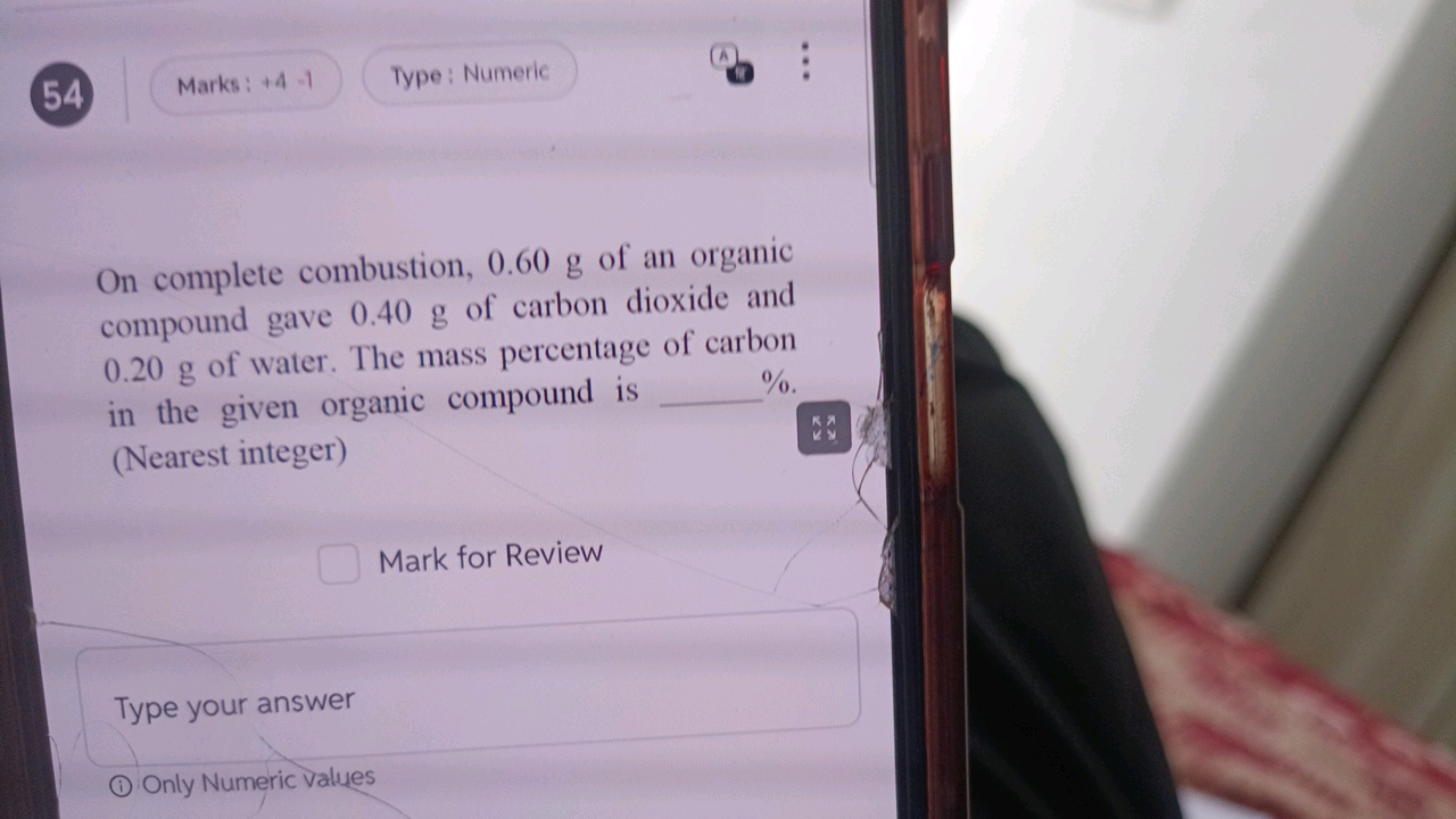 54
Marks : +4−1
Type: Numeric

On complete combustion, 0.60 g of an or