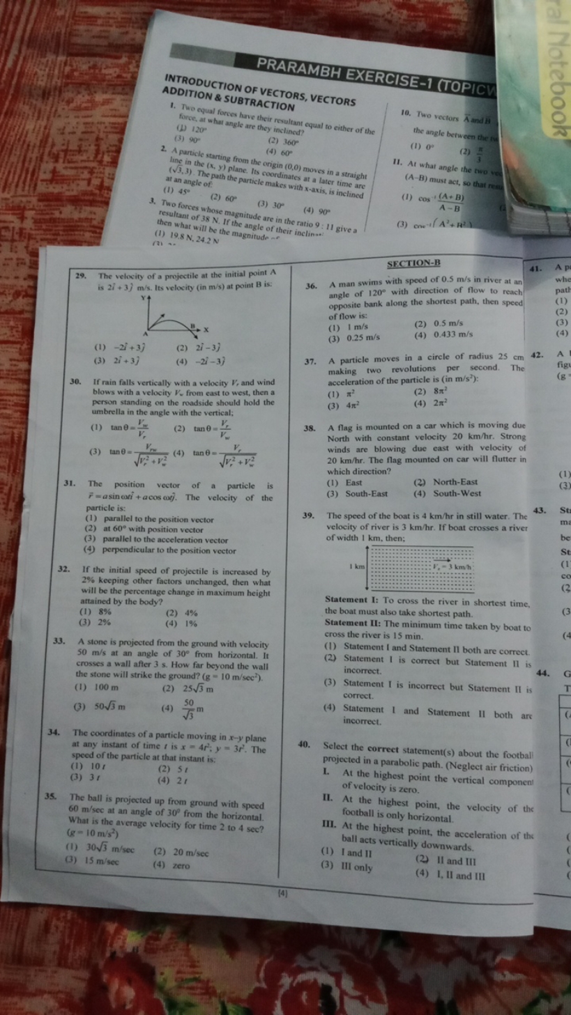 PRARAMBH EXERCISE-1 (TOPICV
INTRODUCTION OF VECTORS, VECTORS ADDITION 