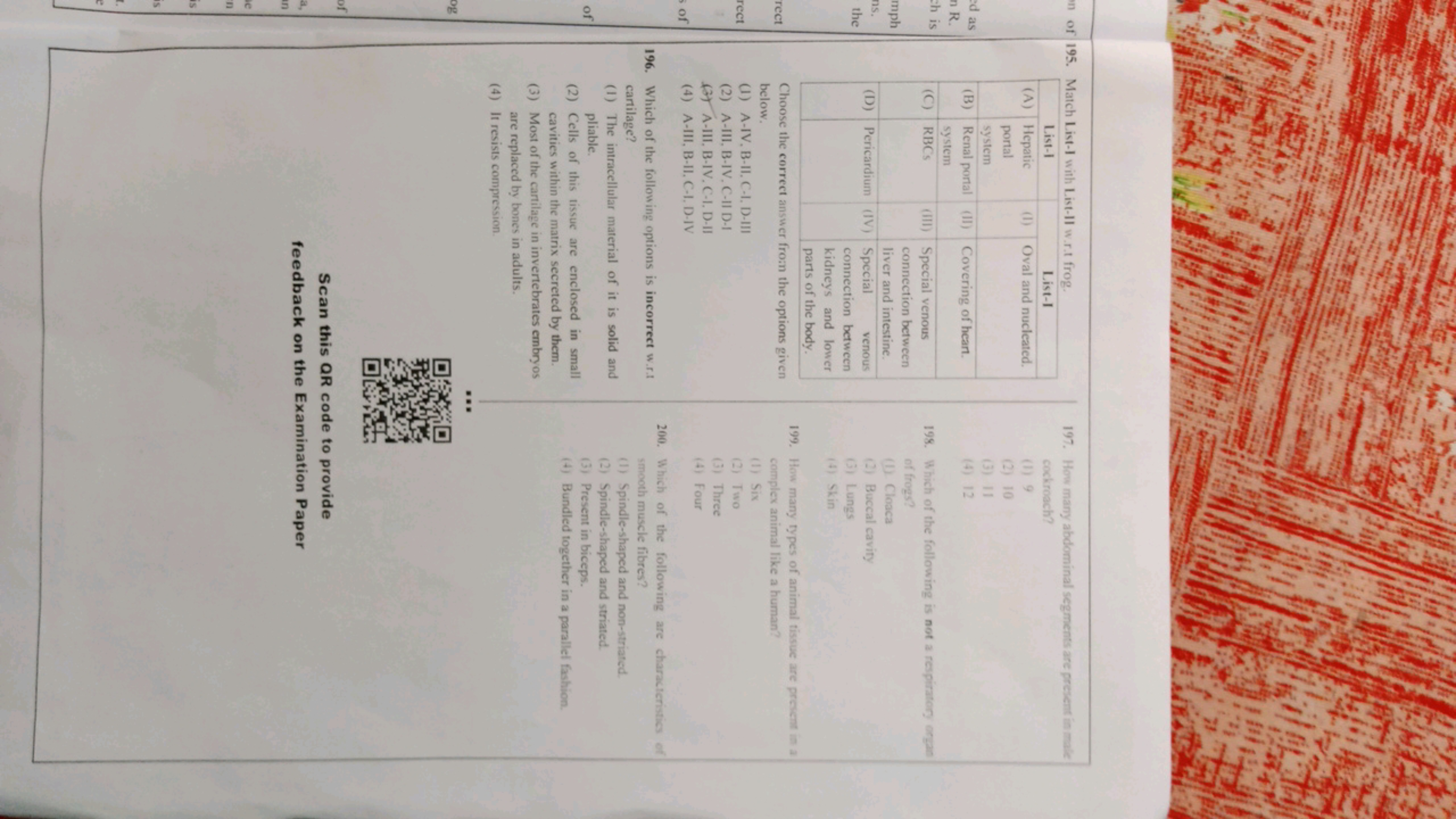 en of 195. Match List-I with List-II w.r.t frog.
List-I
(A) Hepatic
Li