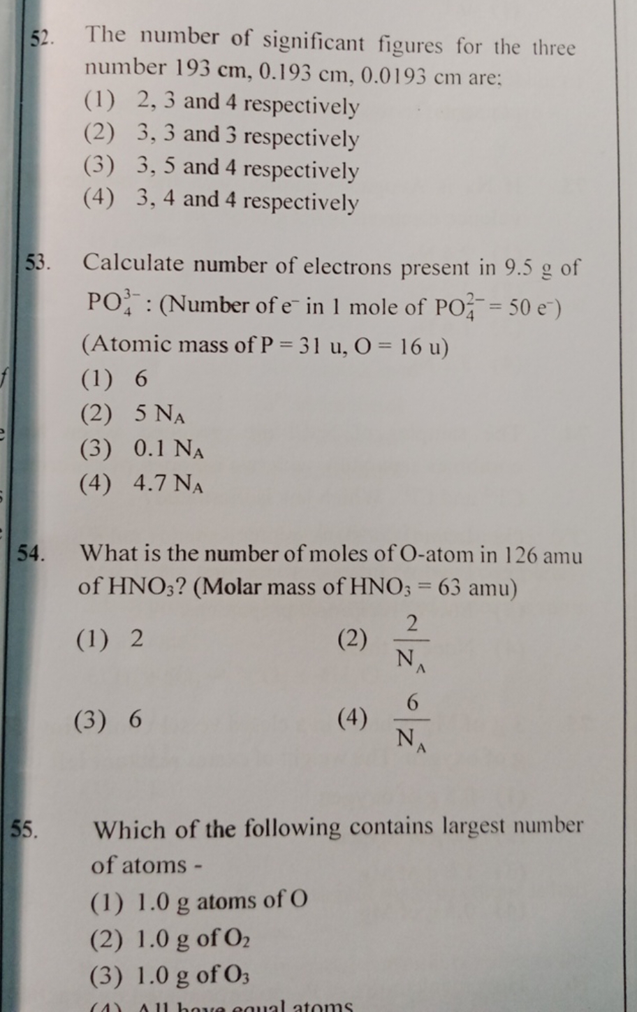 52. The number of significant figures for the three number 193 cm,0.19