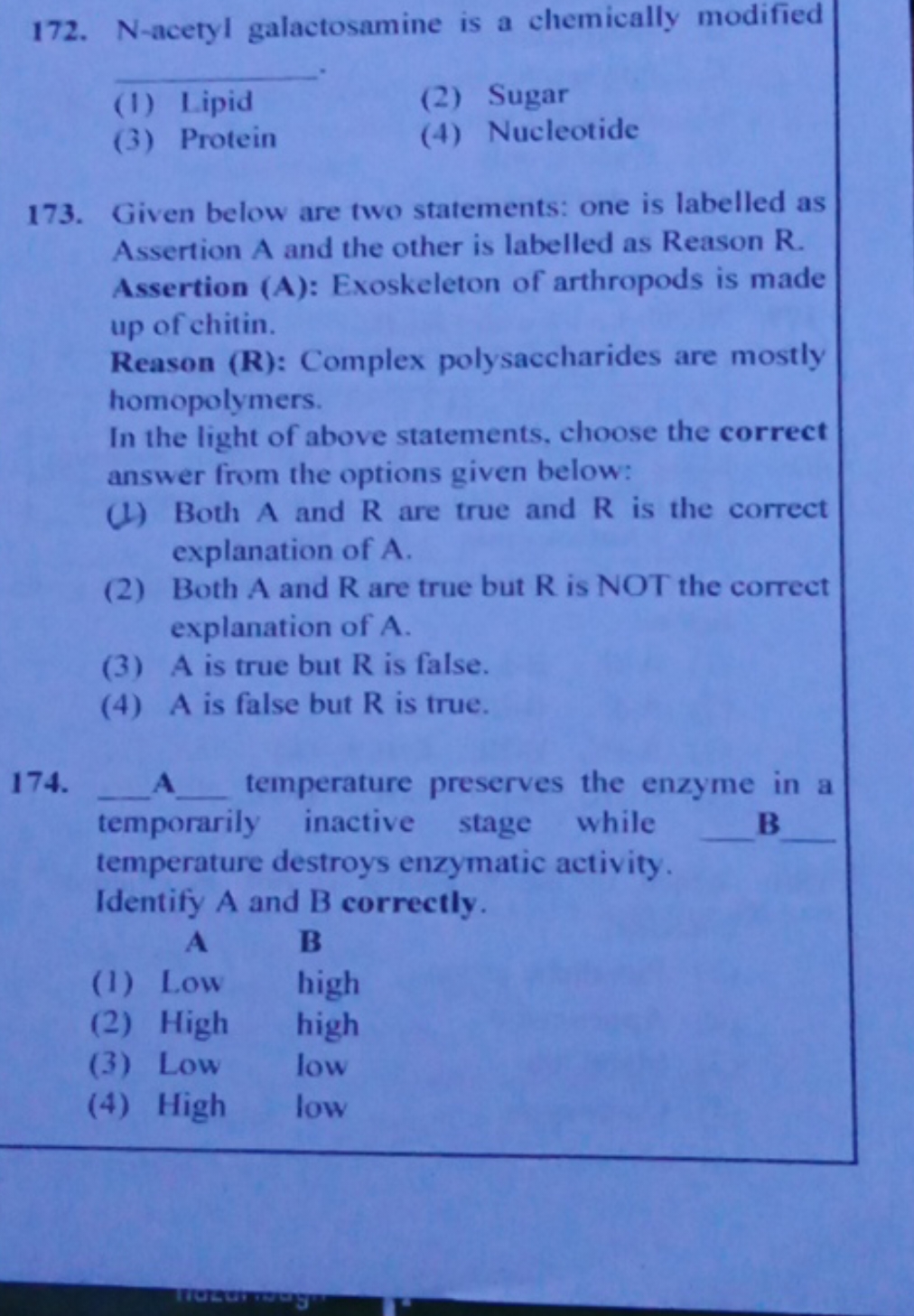 172. N-acetyl galactosamine is a chemically modified 
(1) Lipid
(2) Su