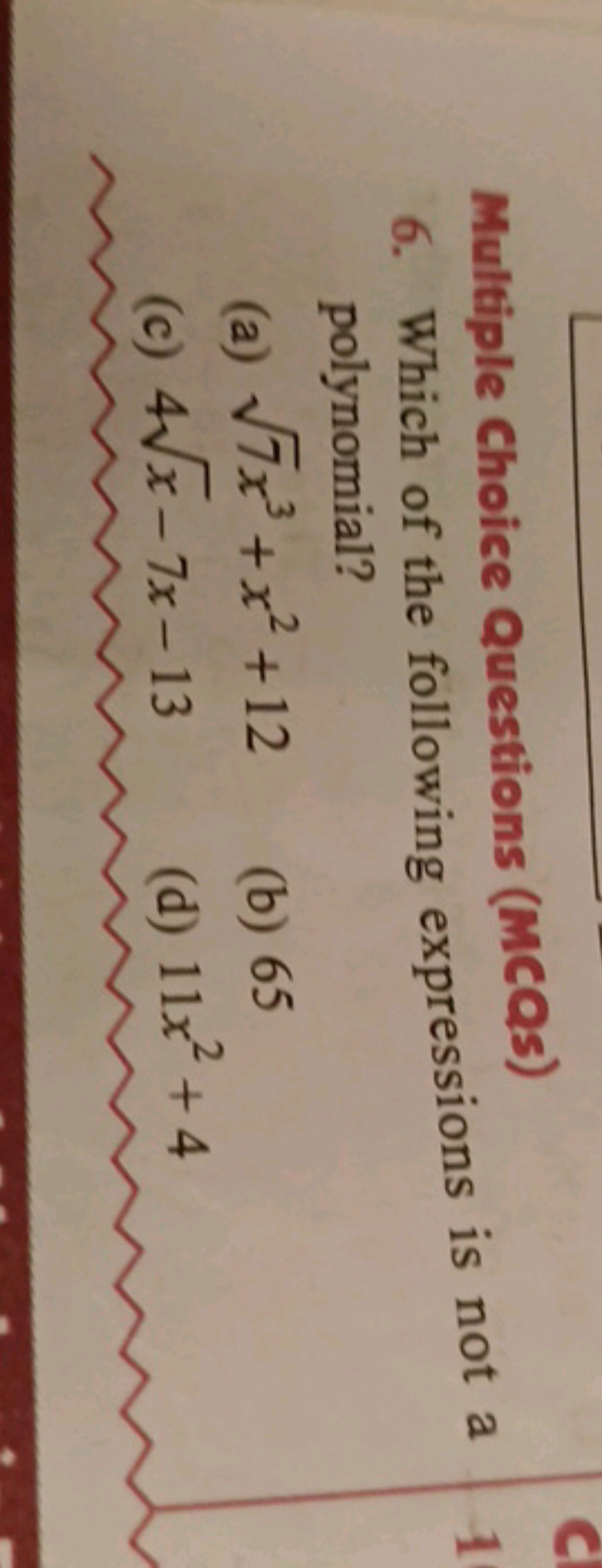 Multiple Choice Questions (MCQs)
6. Which of the following expressions