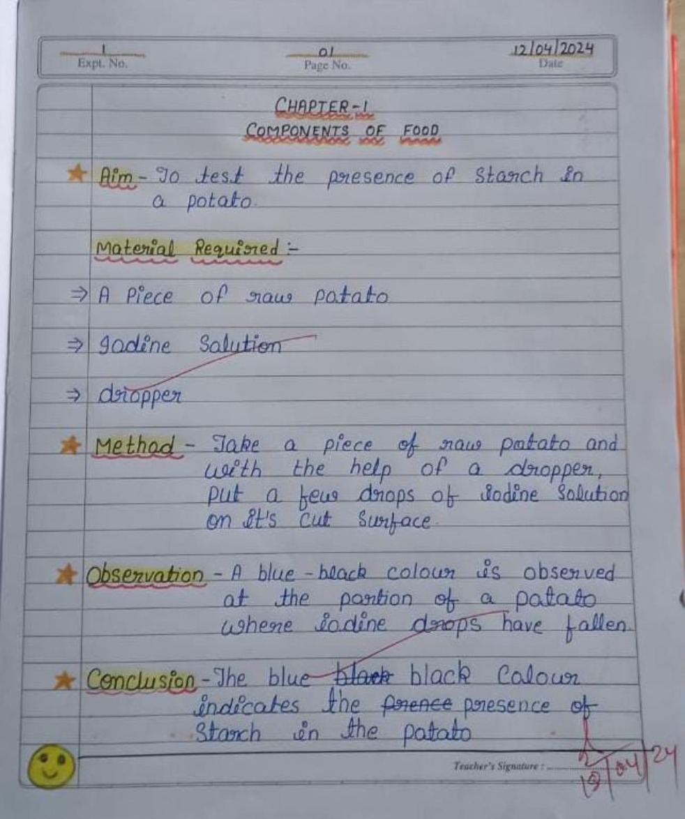 12/04/2024
Expl. No.
of
Page No.
Date
CHARTER -1
COMPONENTS OF FOOD
* 