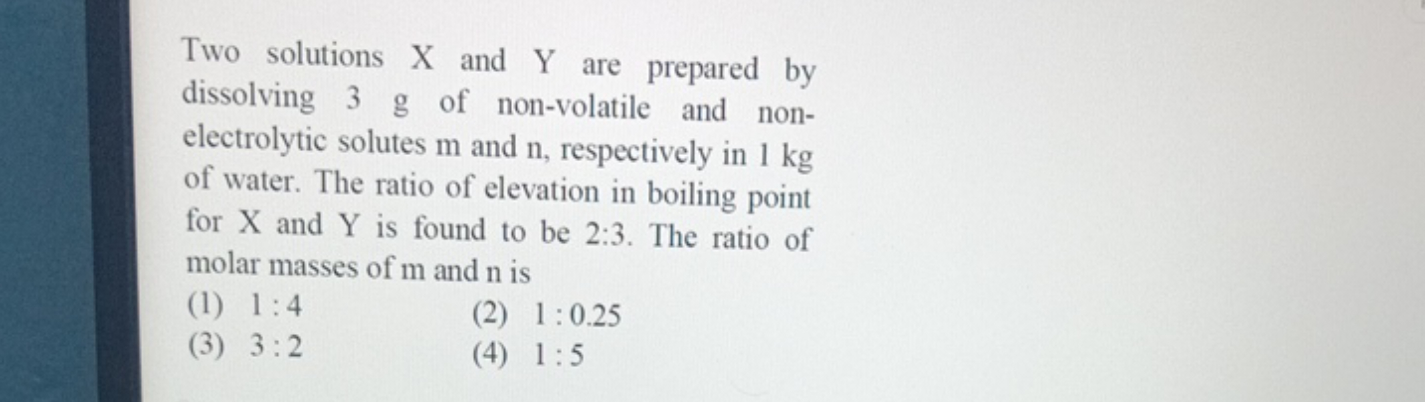 Two solutions X and Y are prepared by dissolving 3 g of non-volatile a