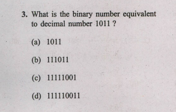 What is the binary number equivalent to decimal number 1011 ?