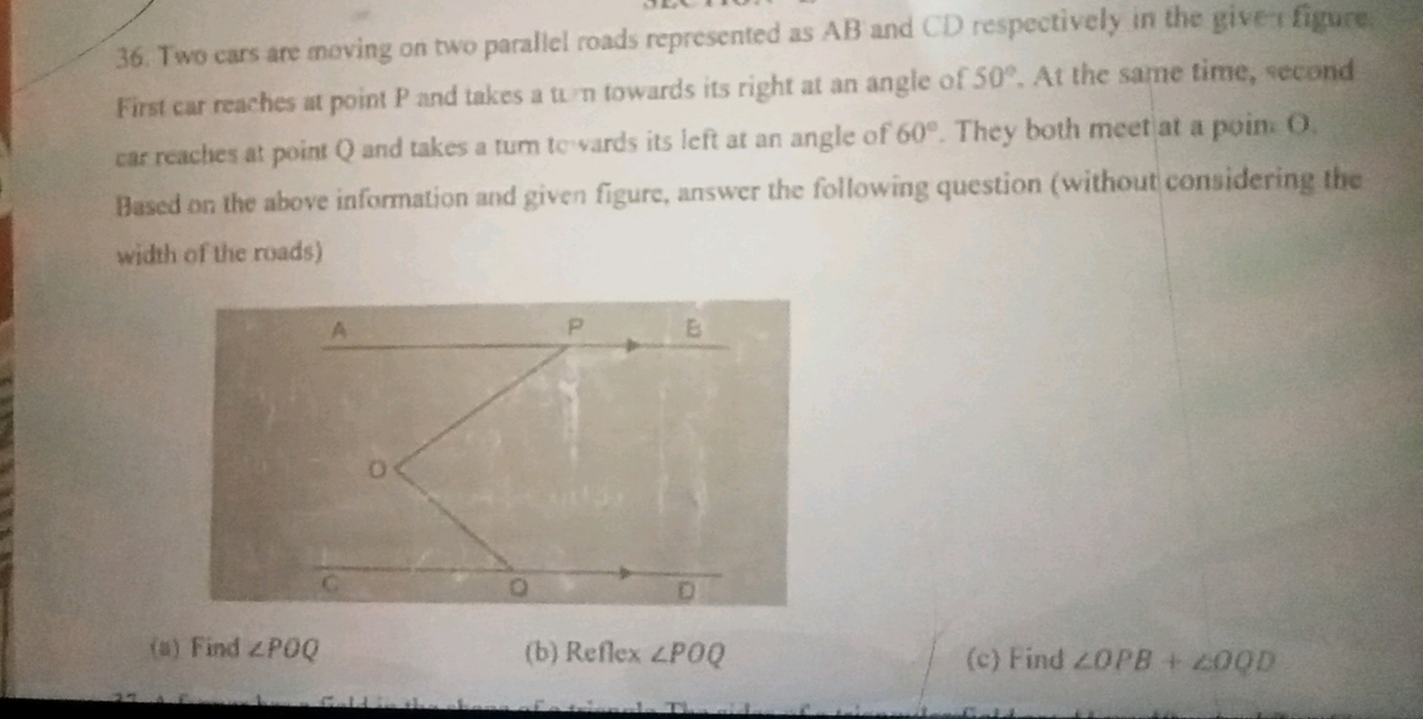 36. Two cars are moving on two paraliel roads represented as AB and CD