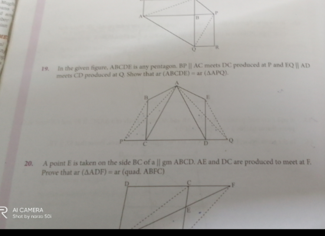 19. In the given figure, ABCDE is any pentagon. BP∥AC meets DC produce