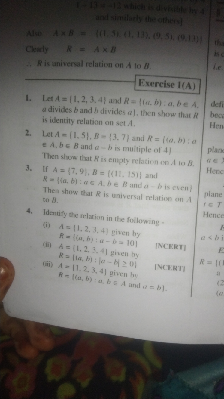 1−13=−12 which is divisible by 4 and sintitaly the otherif?
Also A×B={