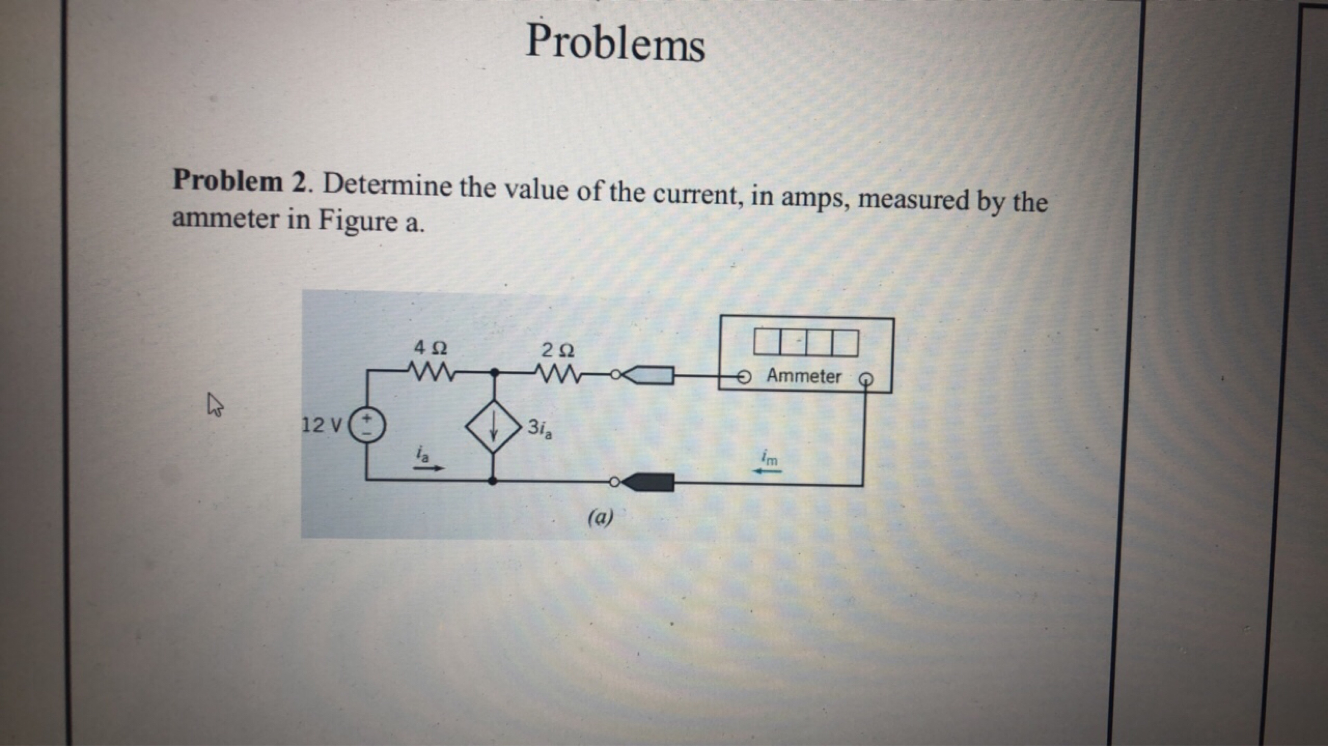 Problems

Problem 2. Determine the value of the current, in amps, meas