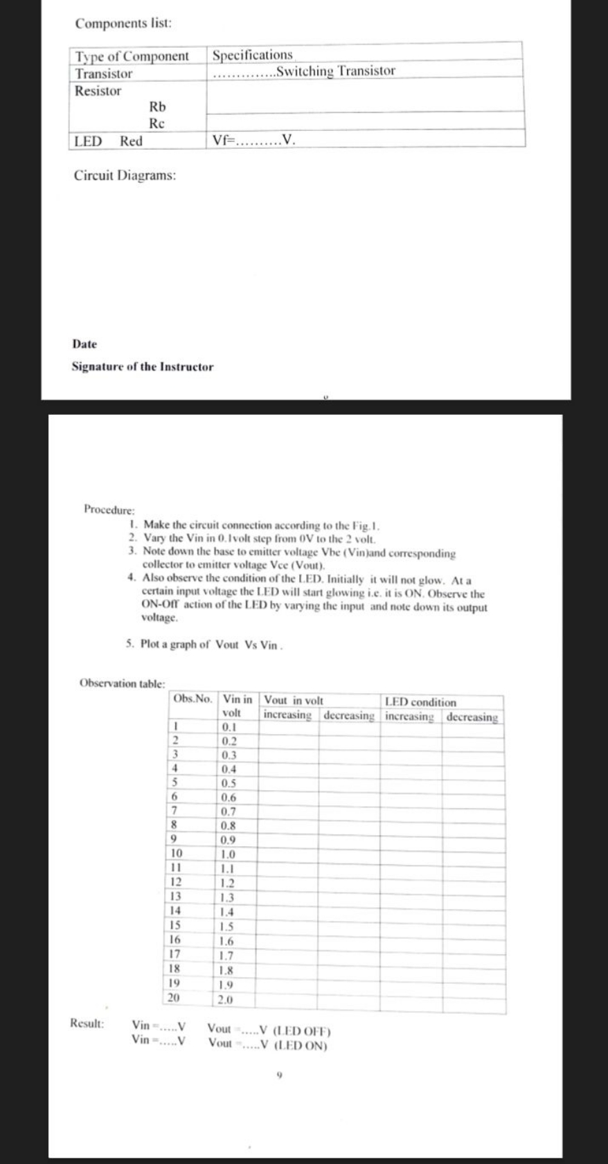 Components list:
\begin{tabular} { | c | c | } 
\hline Type of Compone