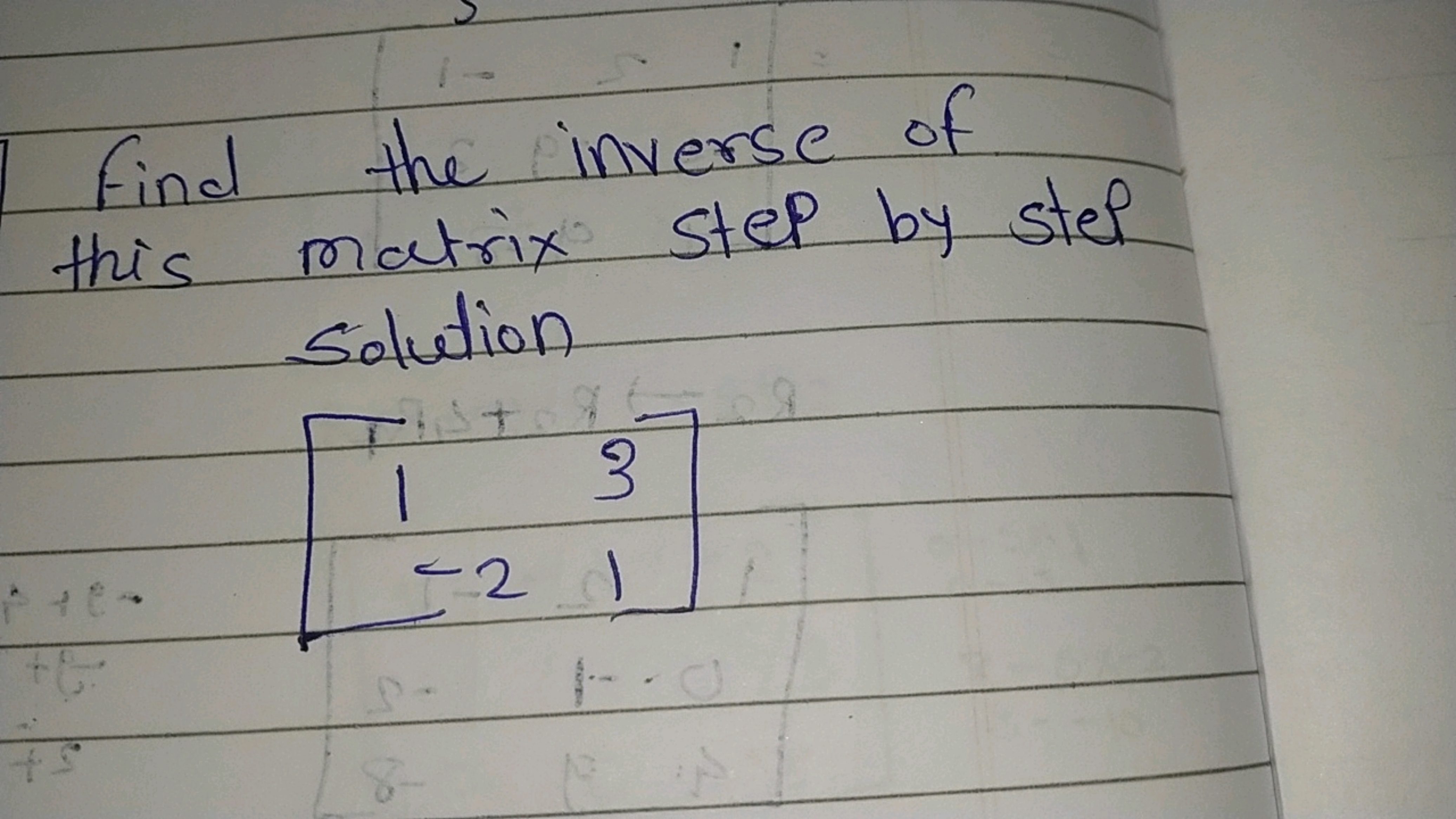 Find the inverse of this matrix step by stael Solution