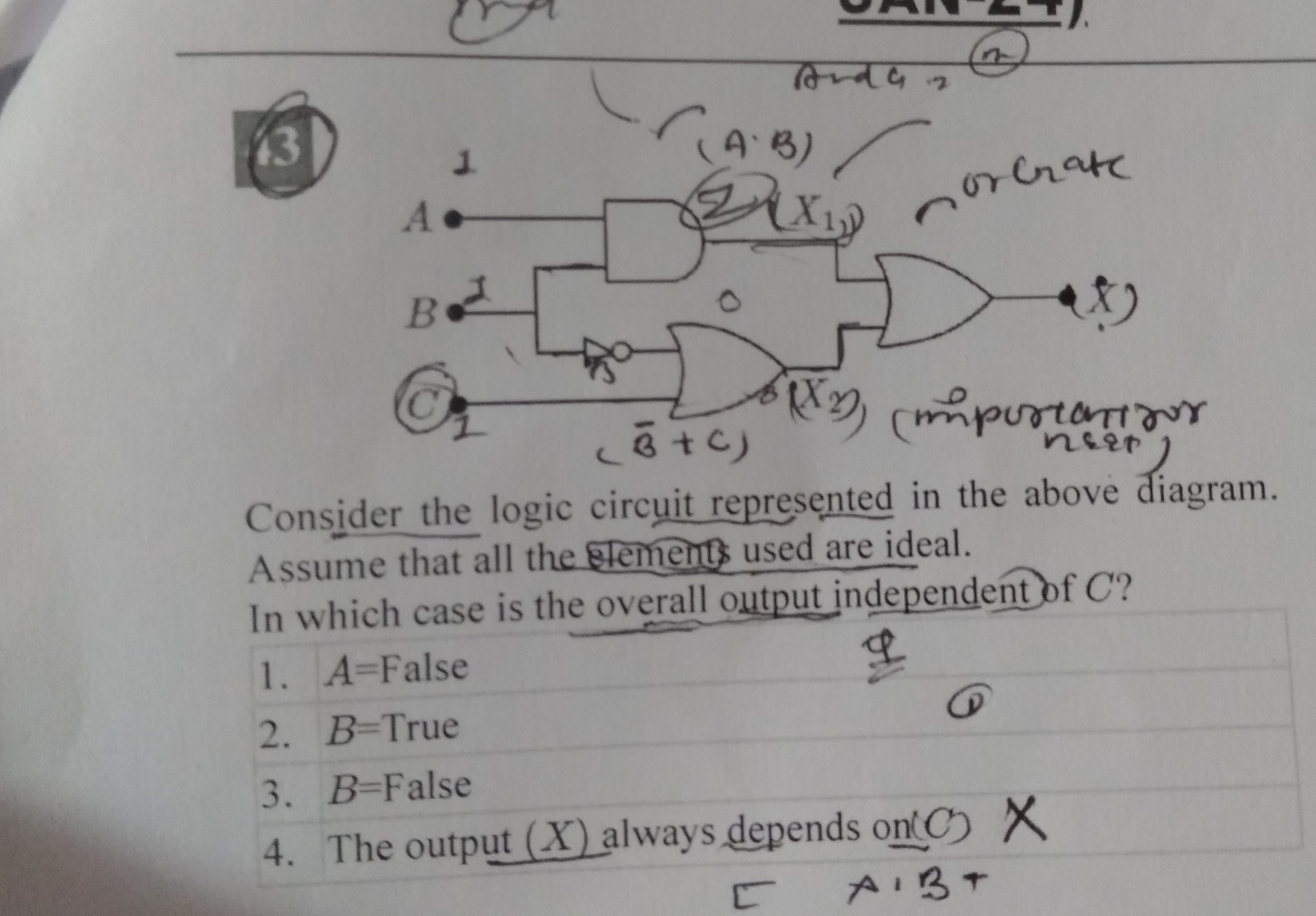 (3)

Consider the logic circuit represented in the above diagram.
Assu