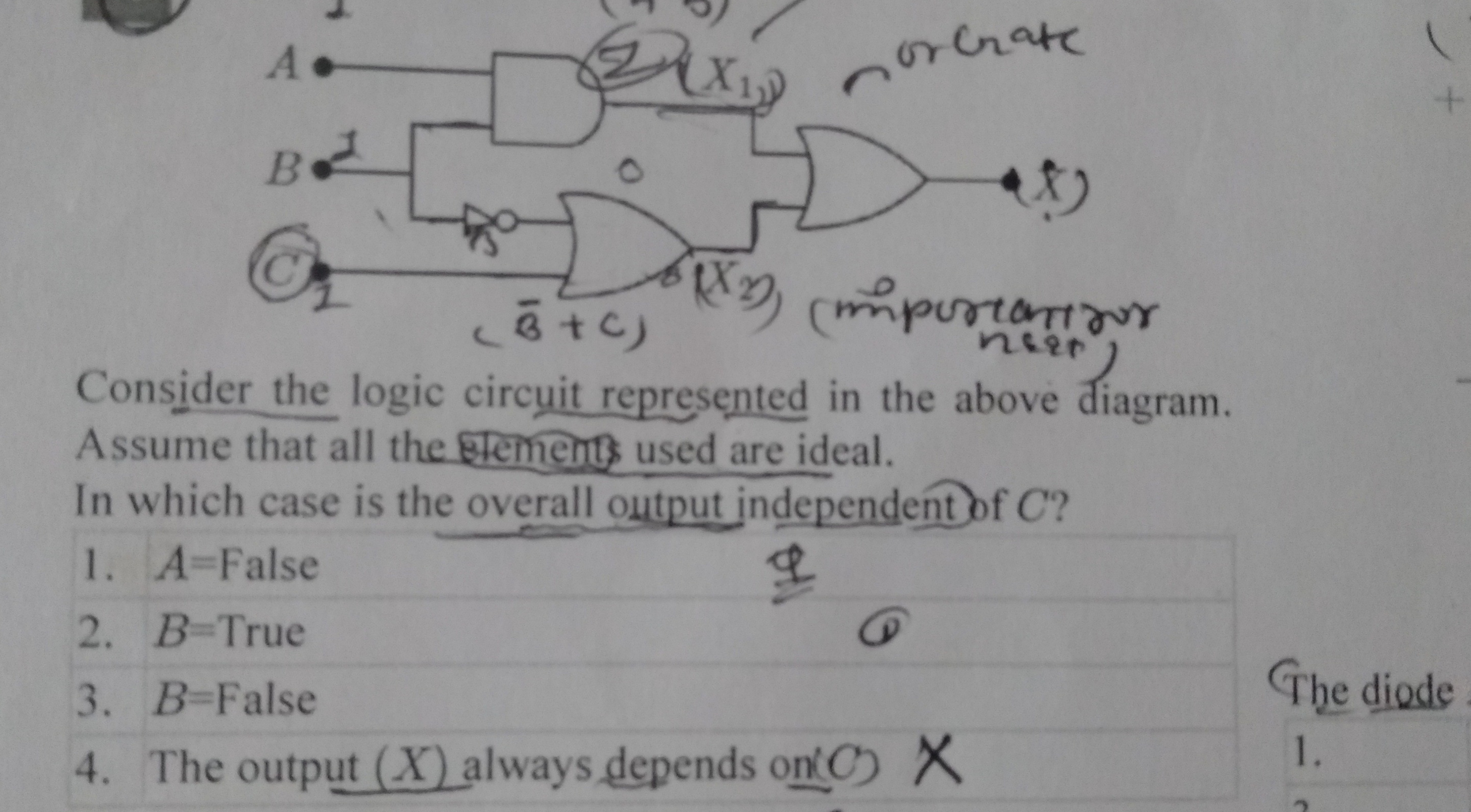 Consider the logic circuit represented in the above diagram.
Assume th