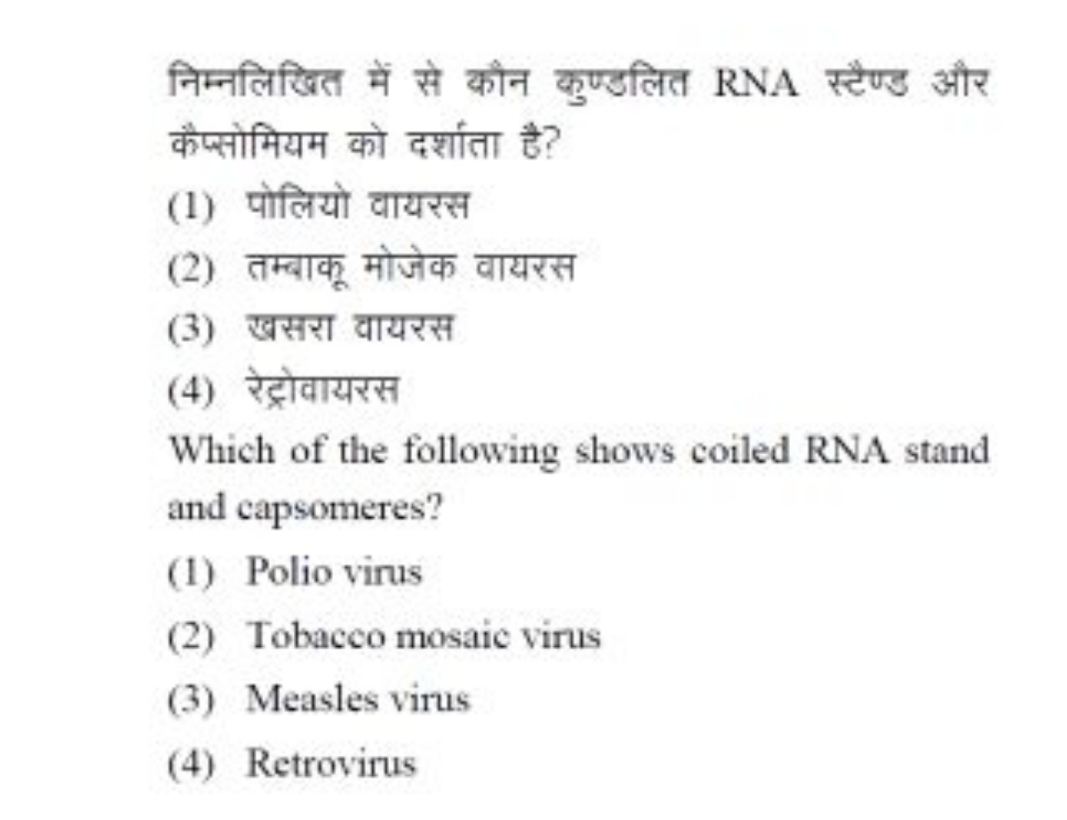 निम्नलिखित में से कौन कुण्डलित RNA स्टैण्ड और कैप्सोमियम को दर्शाता है