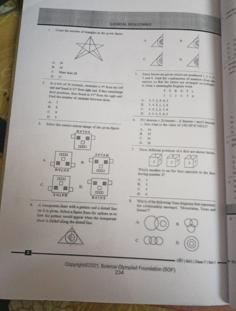 LOGICAL REASONING
1. Count the aumber of triangles in the given figure