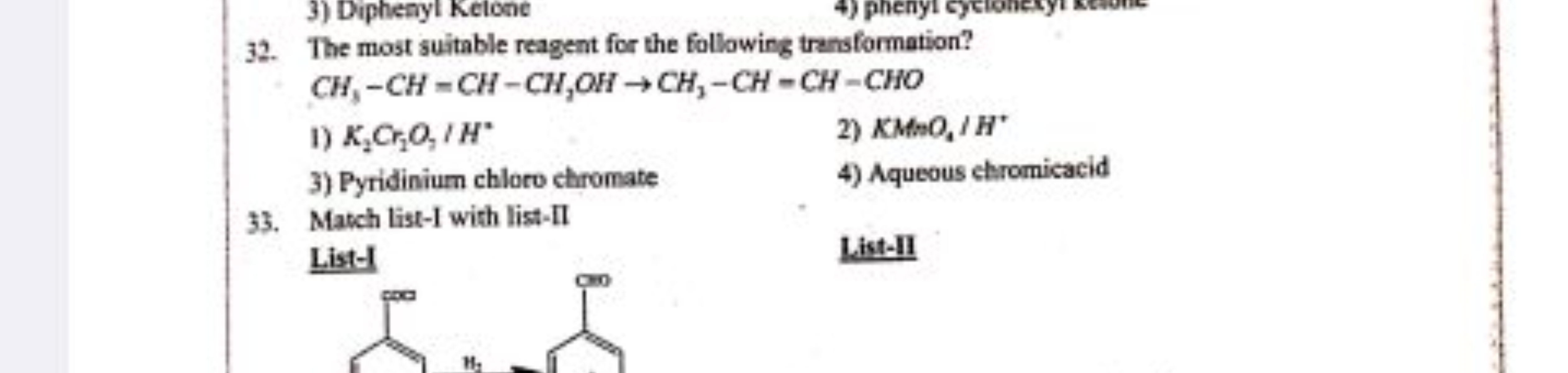 32. The most suitable reagent for the following transformation?
CH3​−C