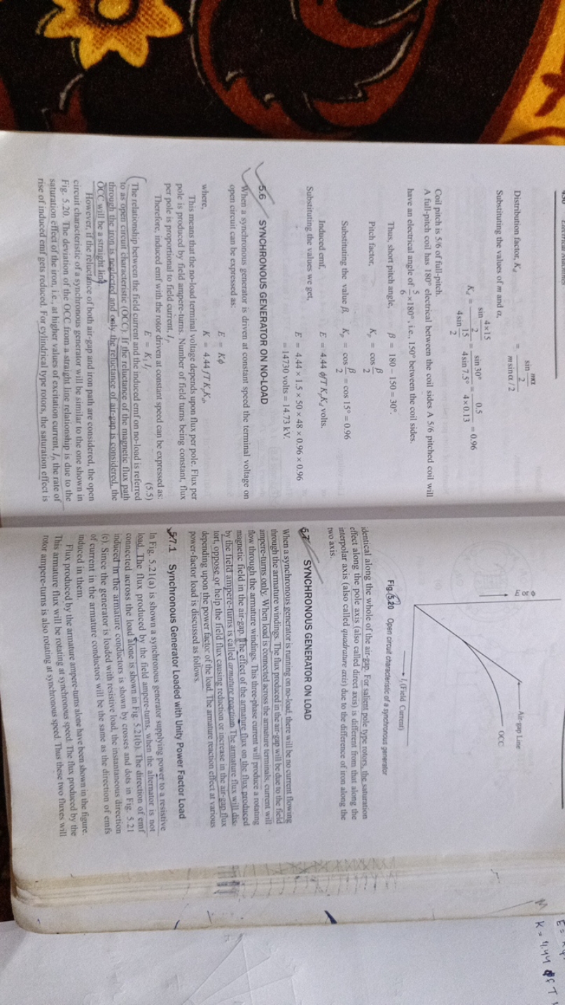 Distribution factor, K
Substituting the values of m and a,
Sin
msina/2