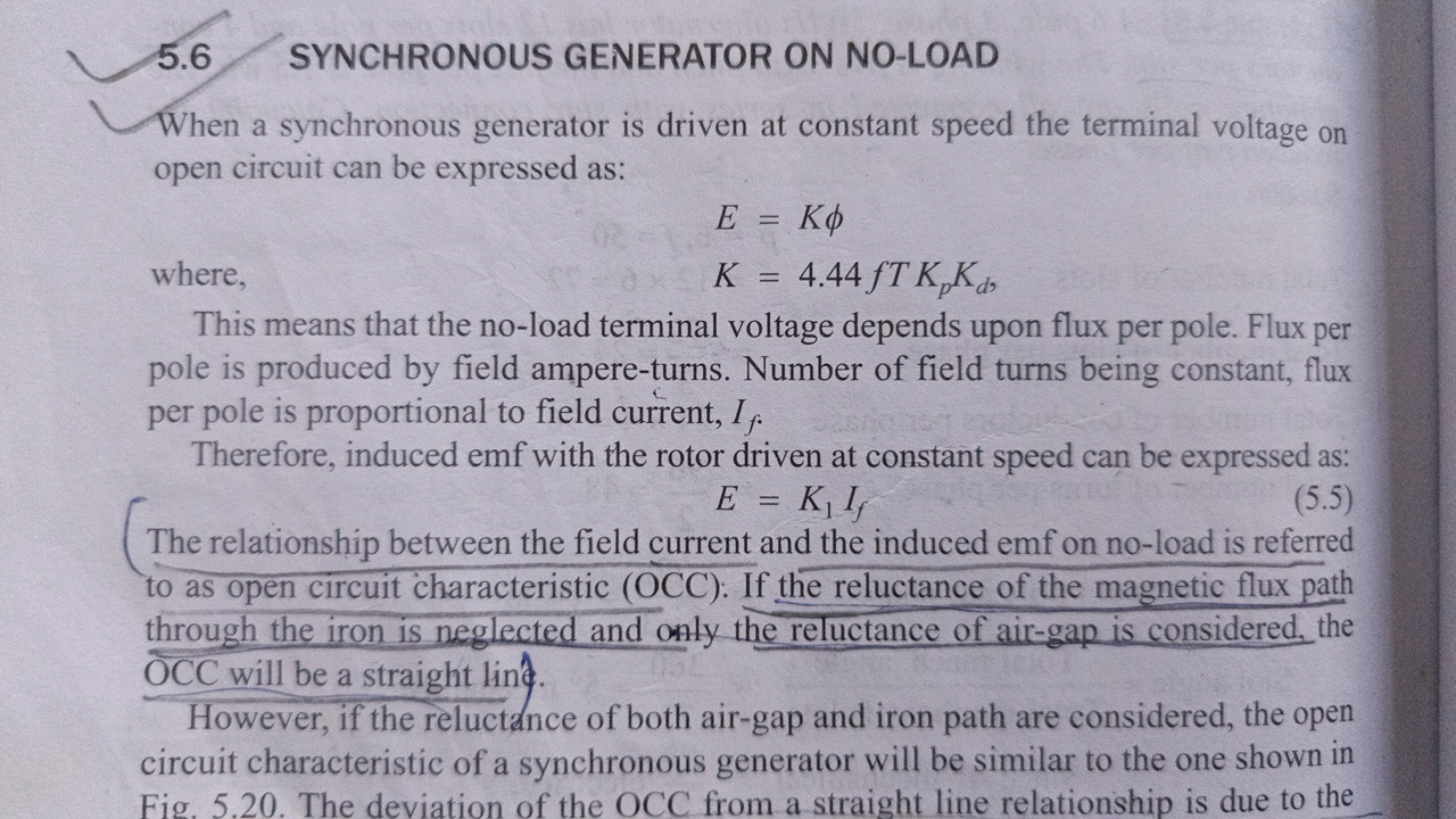 5.6 SYNCHRONOUS GENERATOR ON NO-LOAD

When a synchronous generator is 