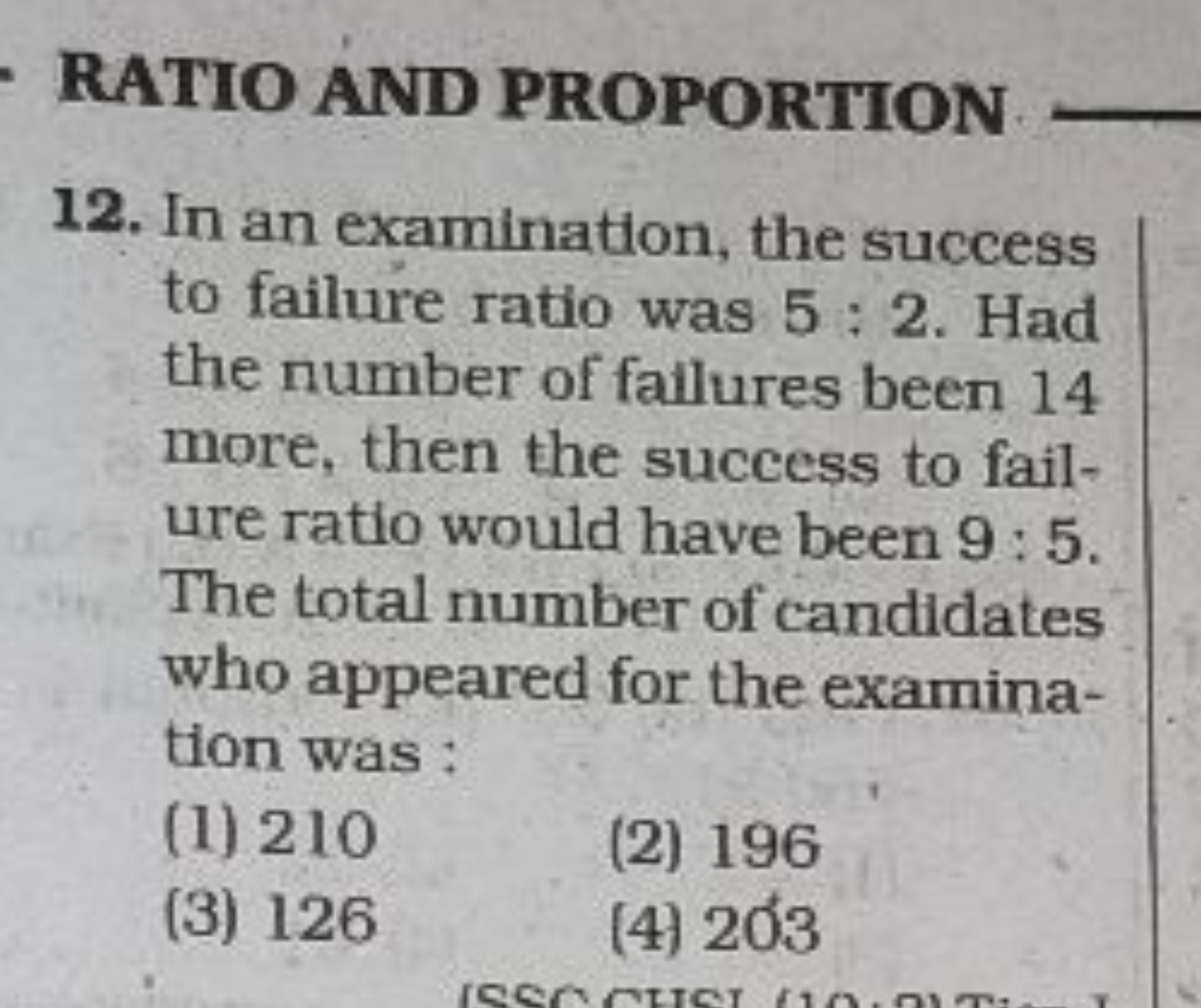 RATIO AND PROPORTION
12. In an examination, the success to failure rat