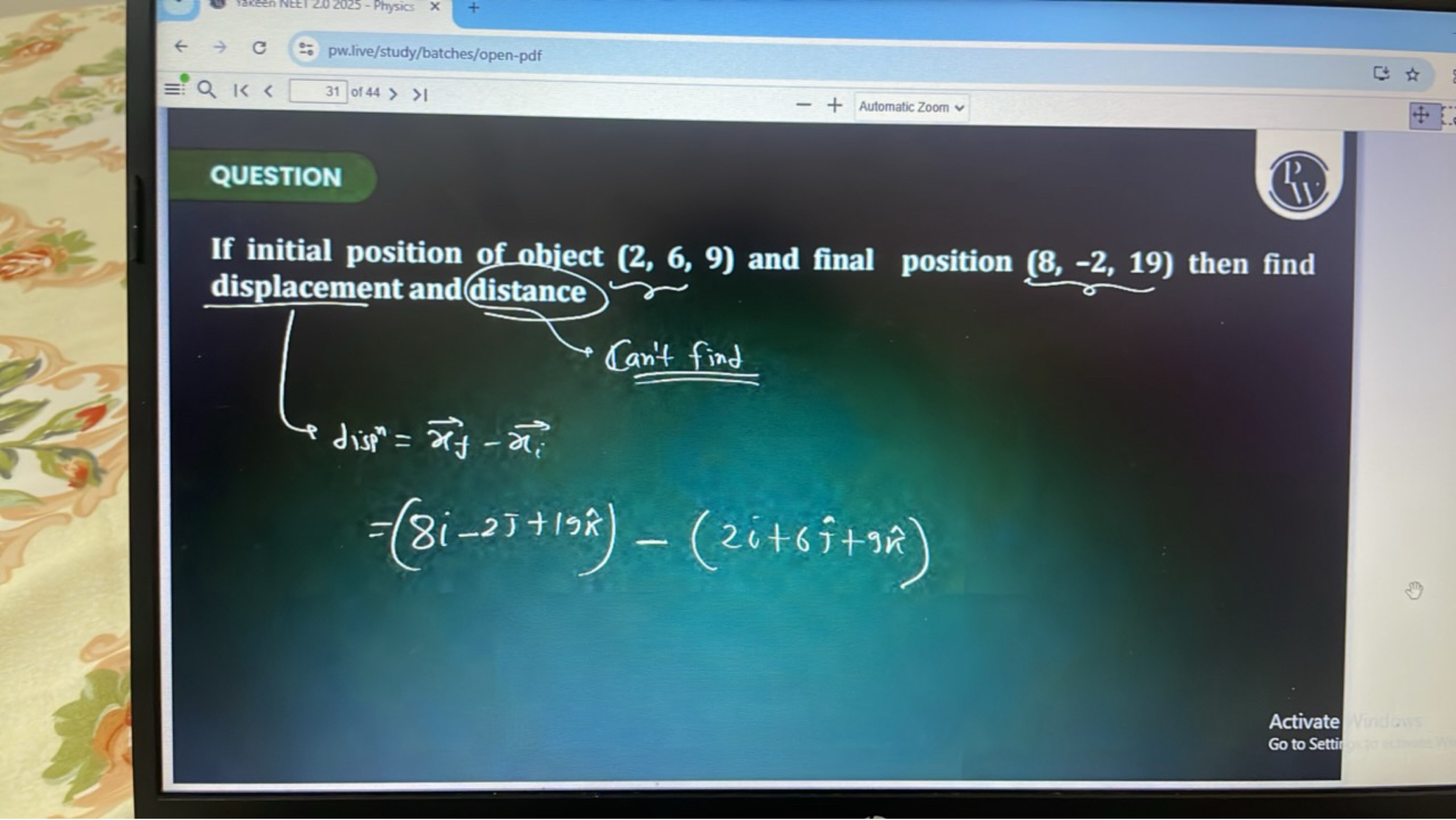 QUESTION
(11.
If initial position of object (2,6,9) and final position