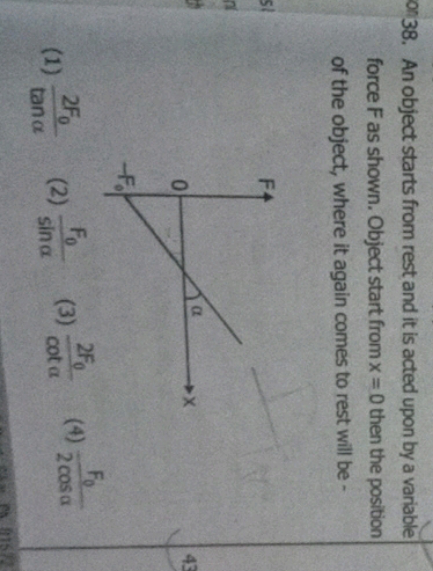 38. An object starts from rest and it is acted upon by a variable forc