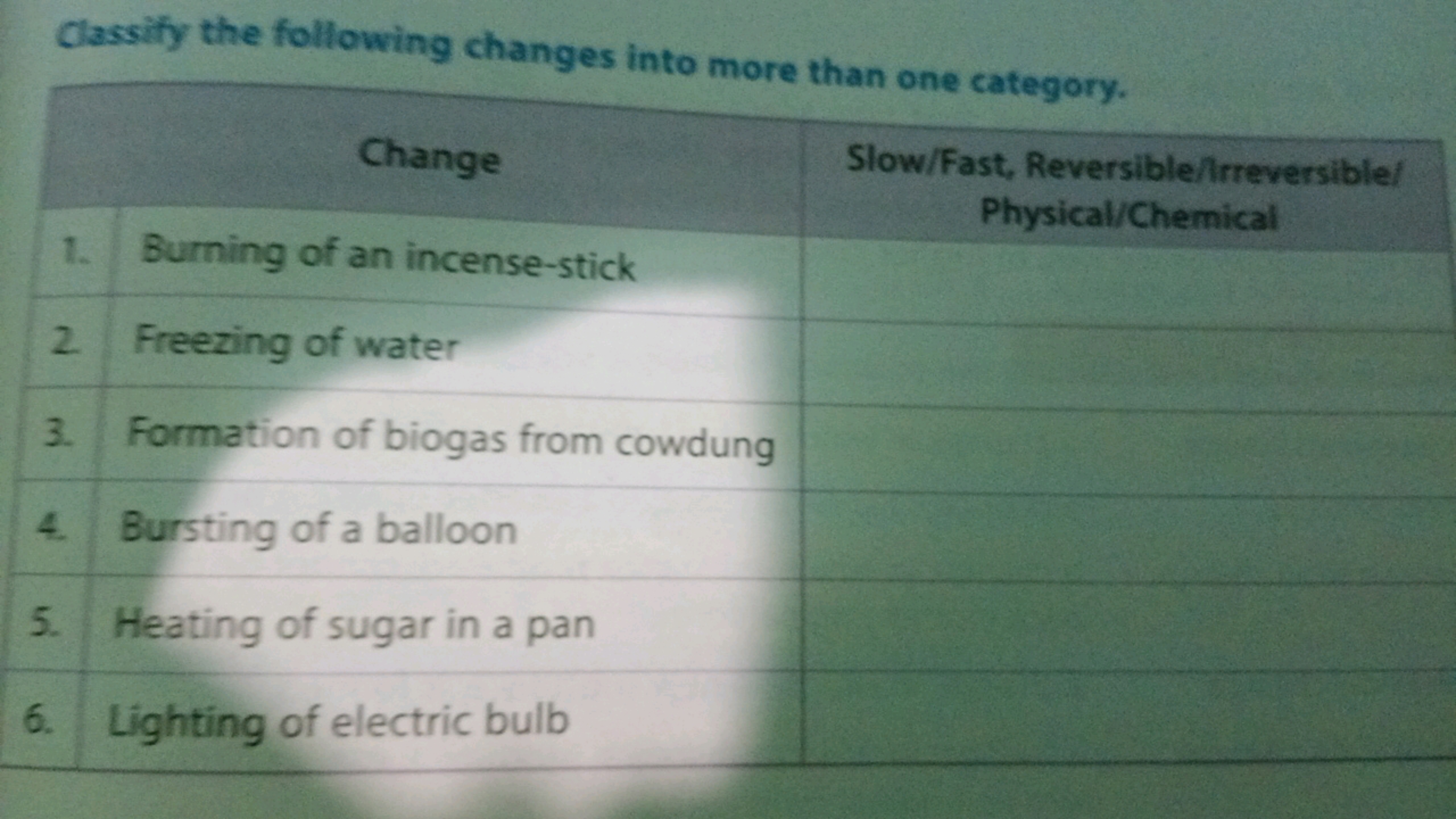 Classity the following changes into more than one category.
Change\beg