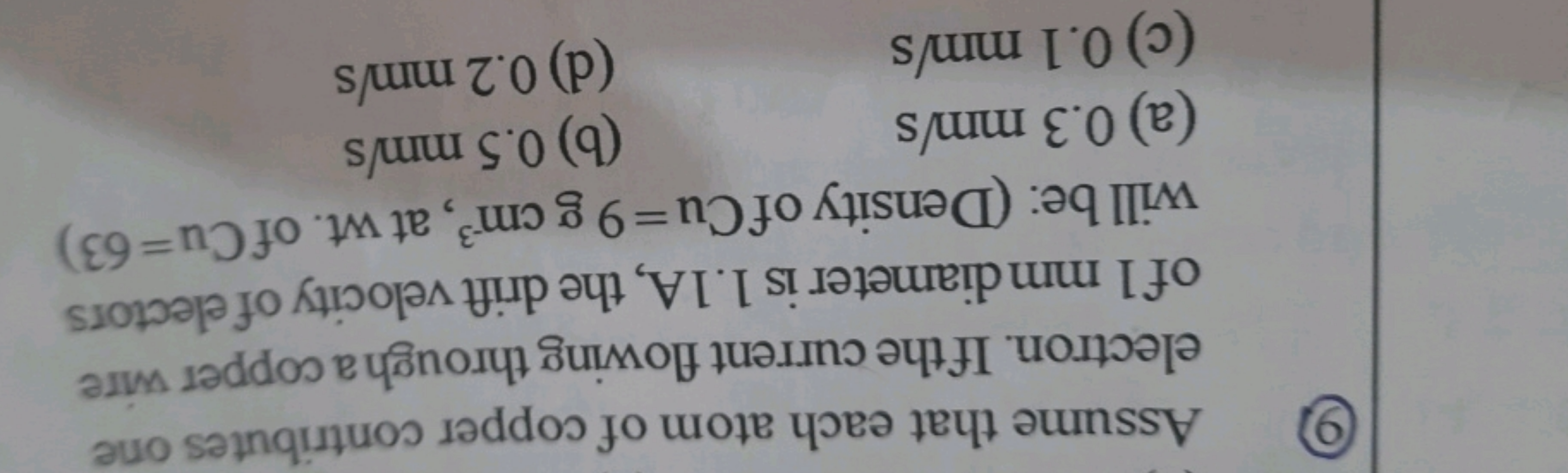 (9) Assume that each atom of copper contributes one electron. If the c