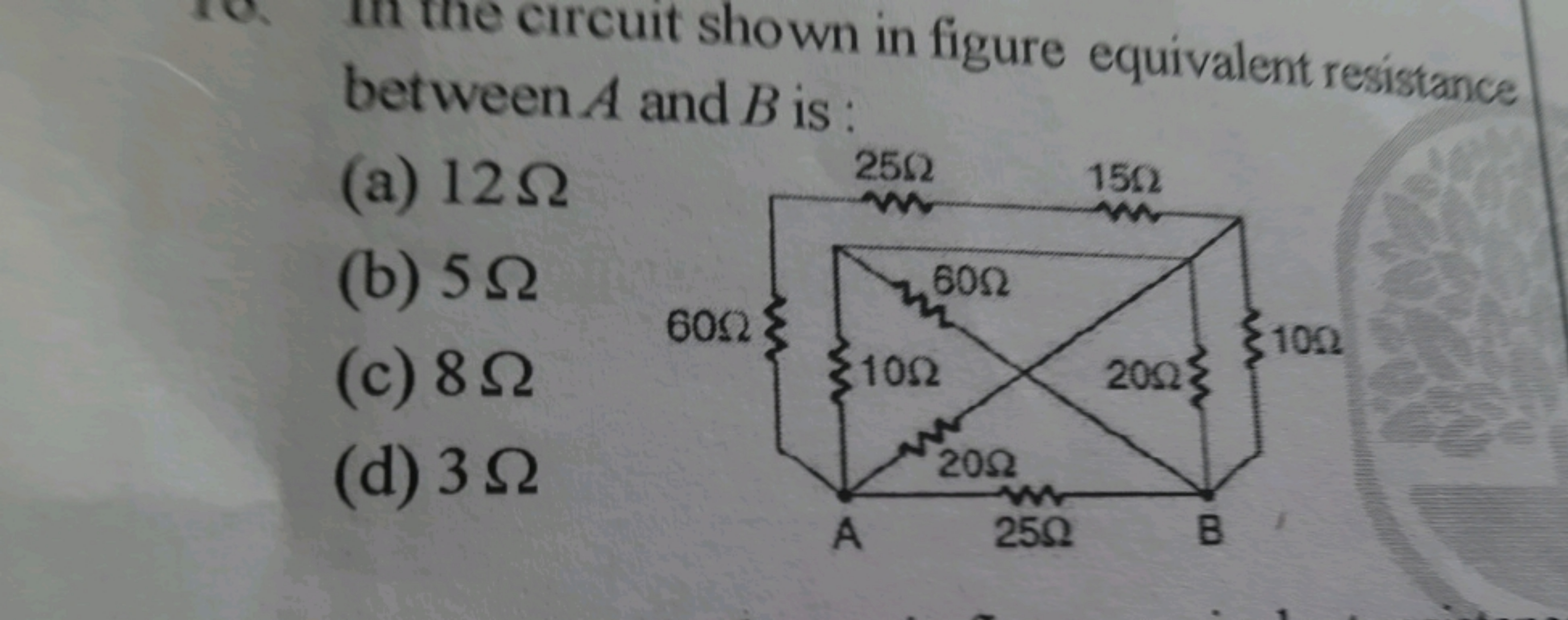 In the circuit shown in figure equivalent resistance between A and B i