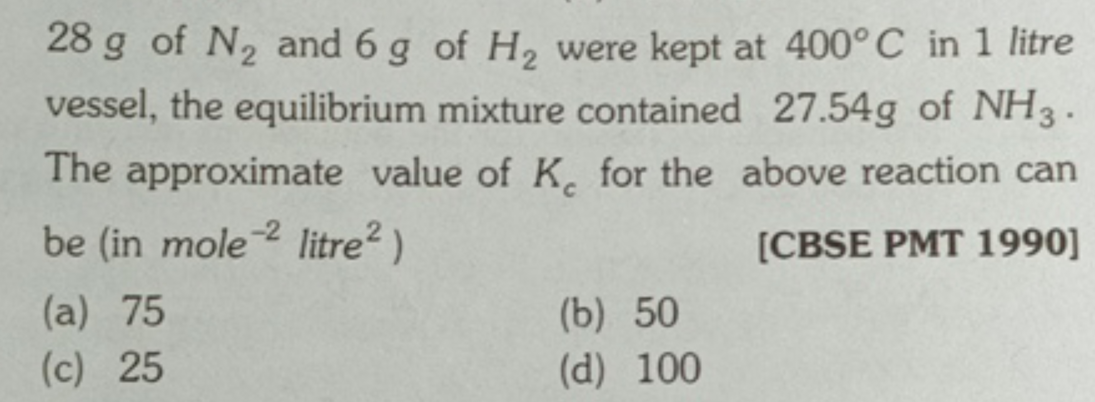 28 g of N2​ and 6 g of H2​ were kept at 400∘C in 1 litre vessel, the e