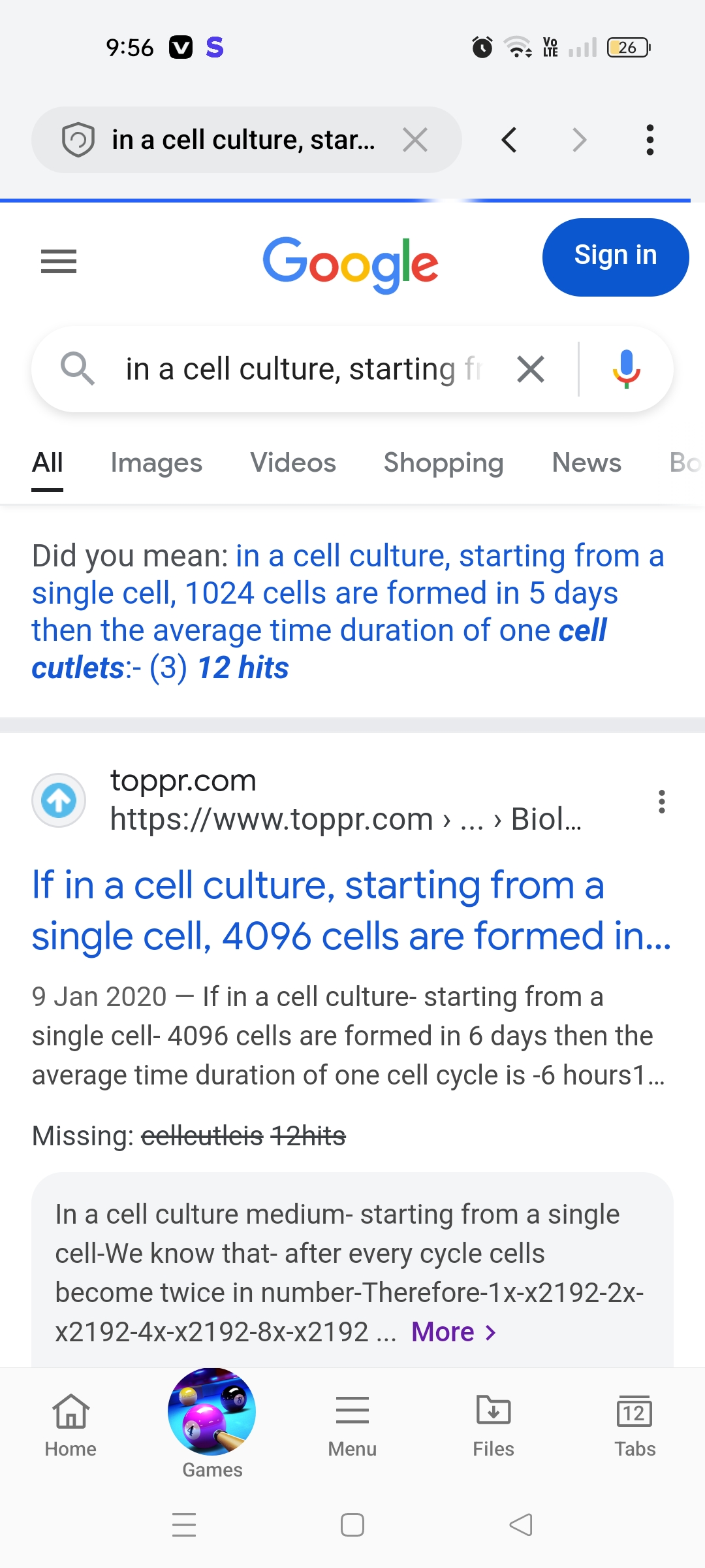 9:56 ■ S
in a cell culture, star...

Google
Sign in
in a cell culture,