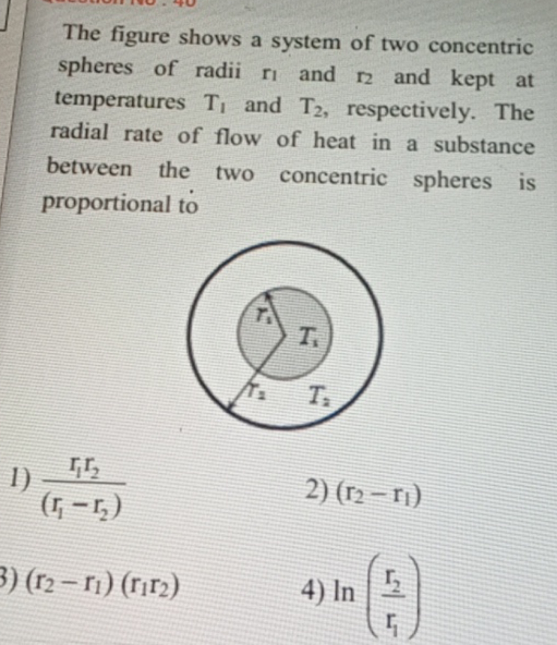 The figure shows a system of two concentric spheres of radii r1​ and r