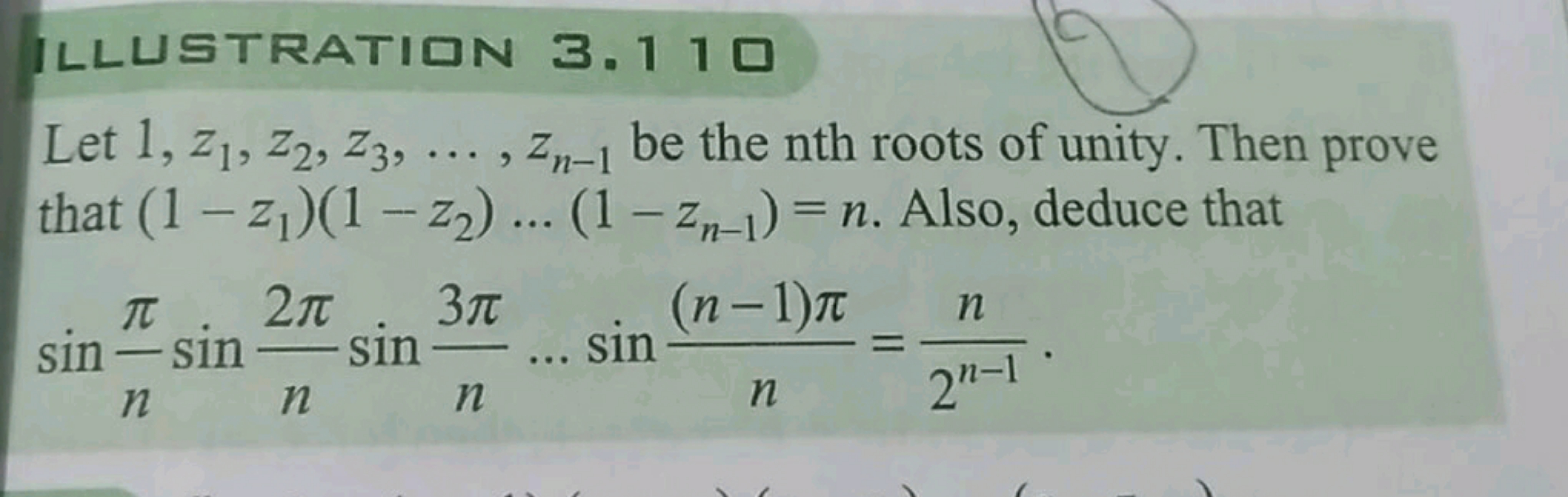 ILLUSTRATION 3.110
Let 1, Z1, Z2, Z3, ..., Z-1 be the nth roots of uni