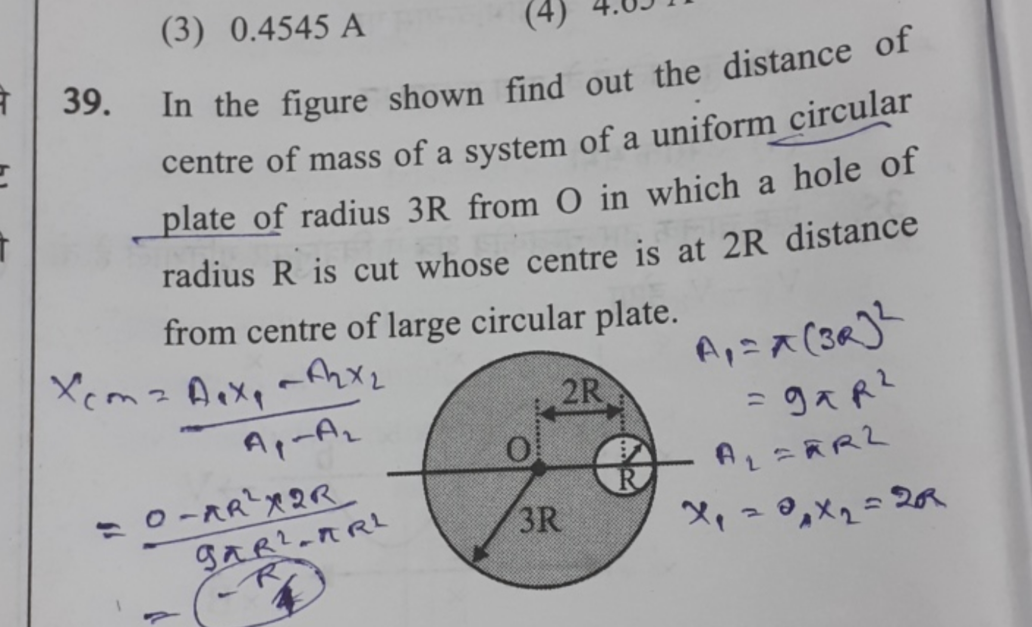 39. In the figure shown find out the distance of centre of mass of a s