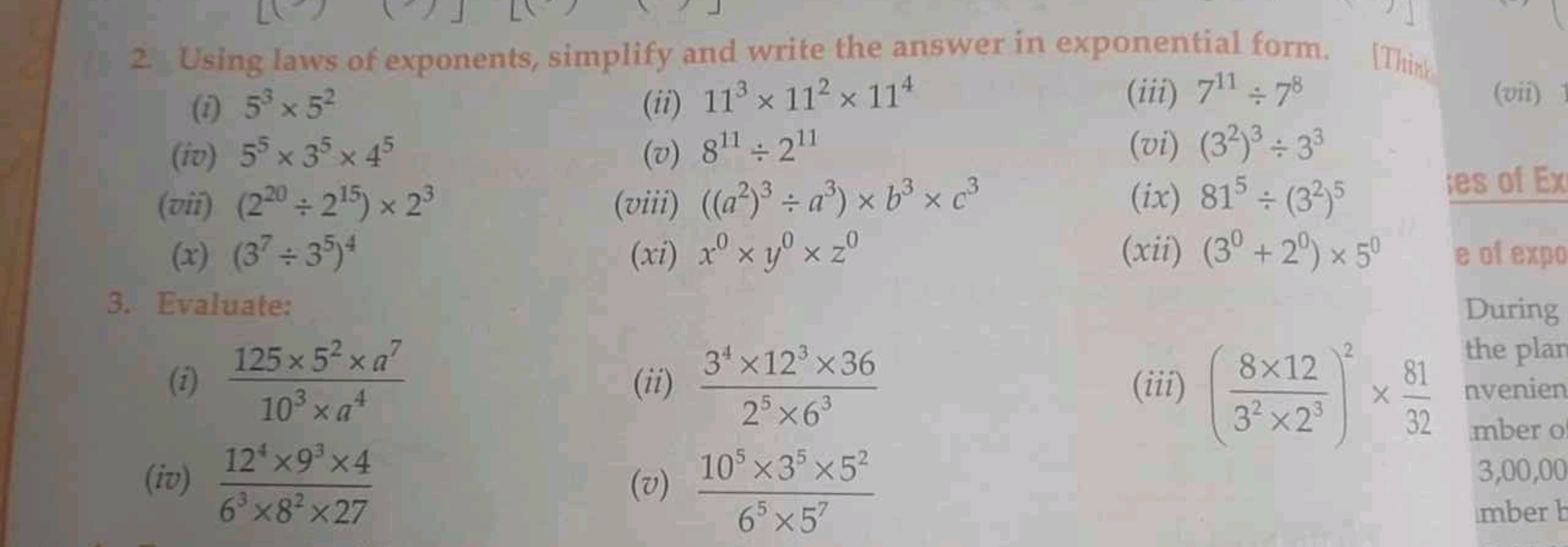 2. Using laws of exponents, simplify and write the answer in exponenti