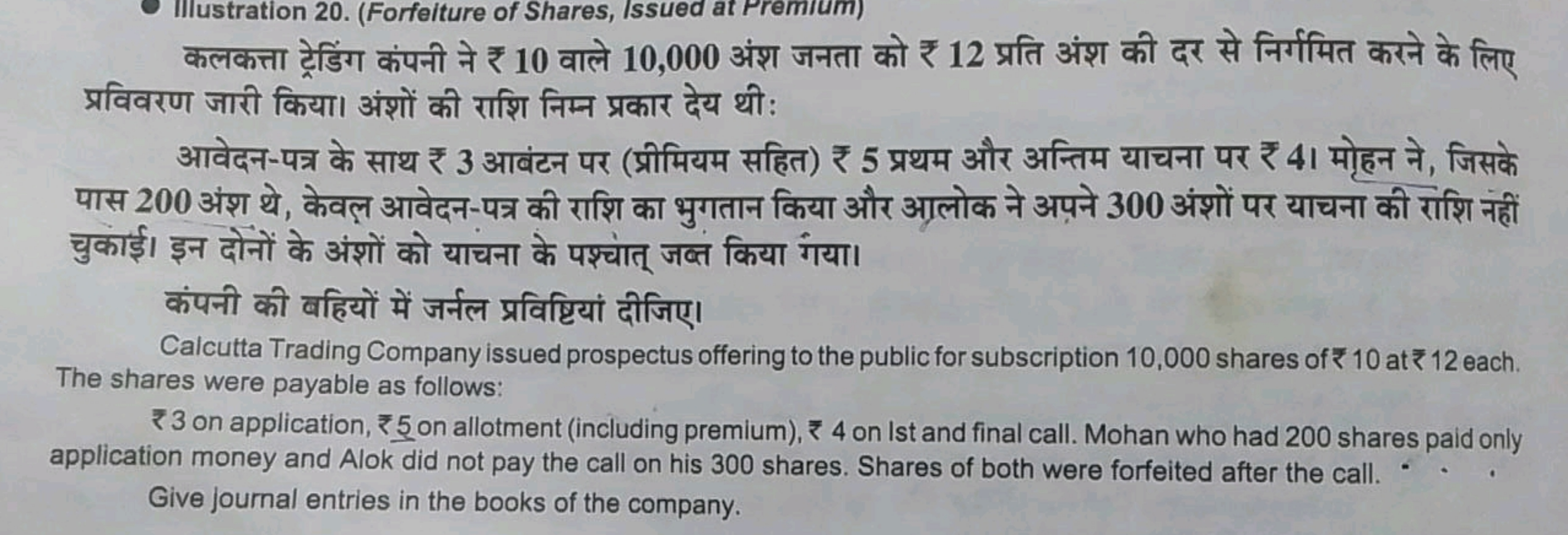 कलकत्ता ट्रेडिंग कंपनी ने ₹ 10 वाले 10,000 अंश जनता को ₹ 12 प्रति अंश 