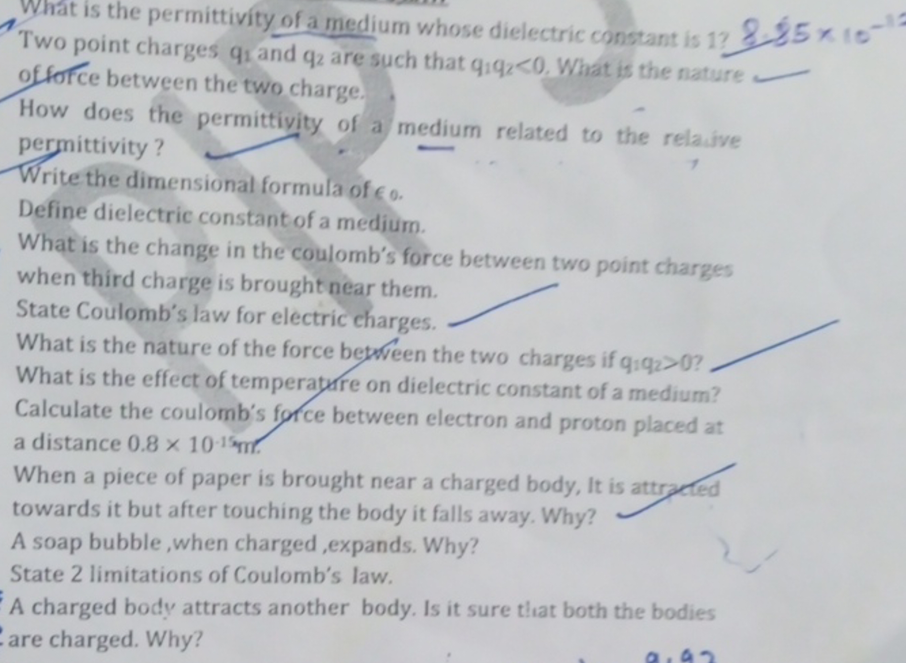 What is the permittivity of a medium whose dielectric constant is 1 ? 