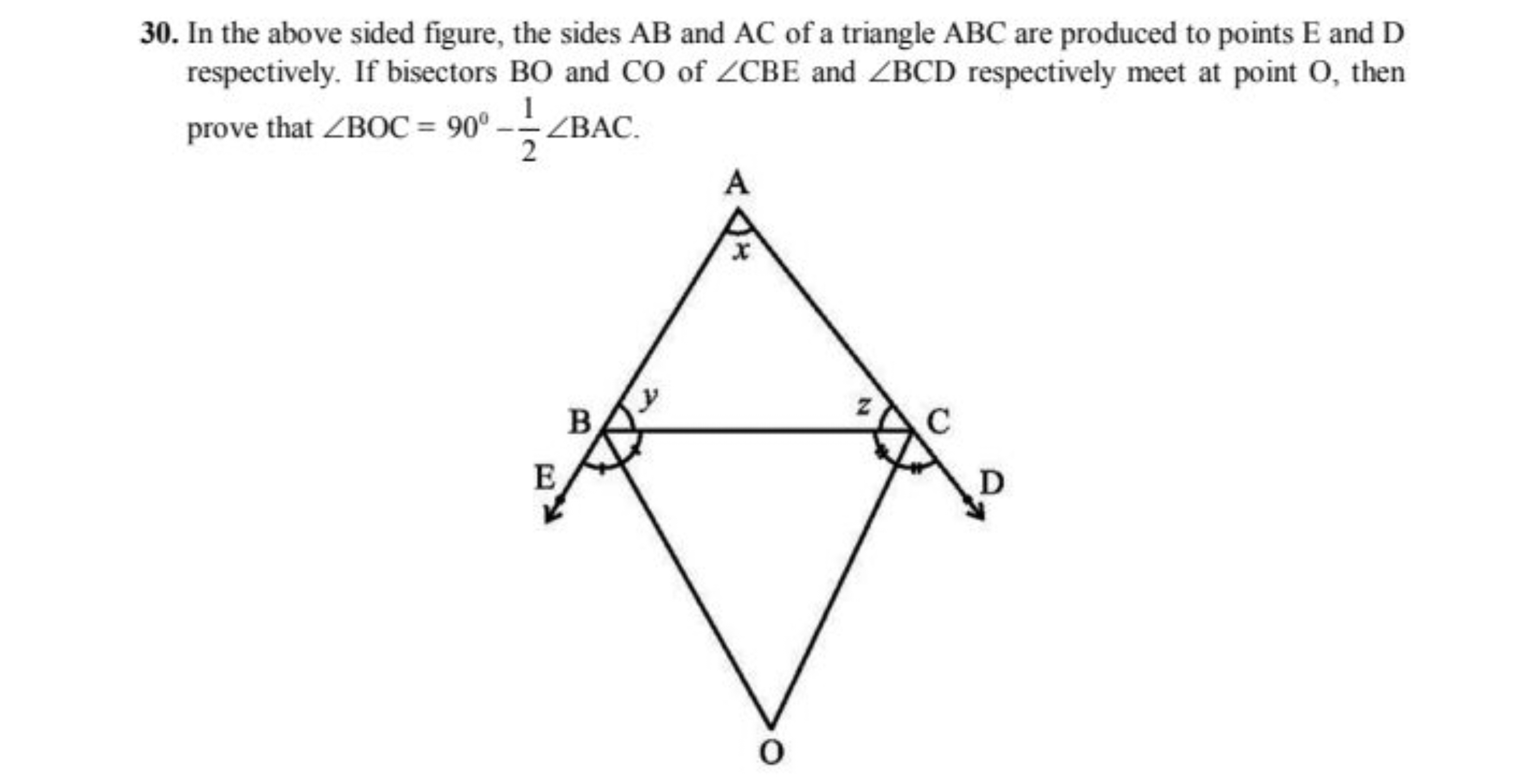 30. In the above sided figure, the sides AB and AC of a triangle ABC a