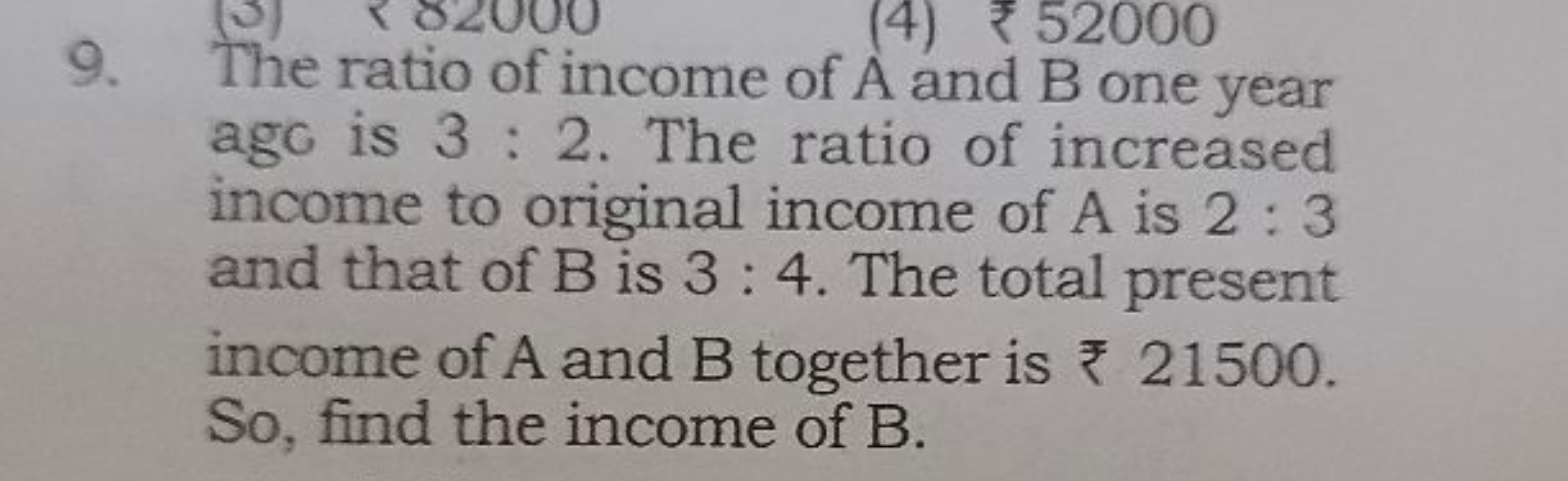 9. The ratio of income of A and B one year ago is 3:2. The ratio of in